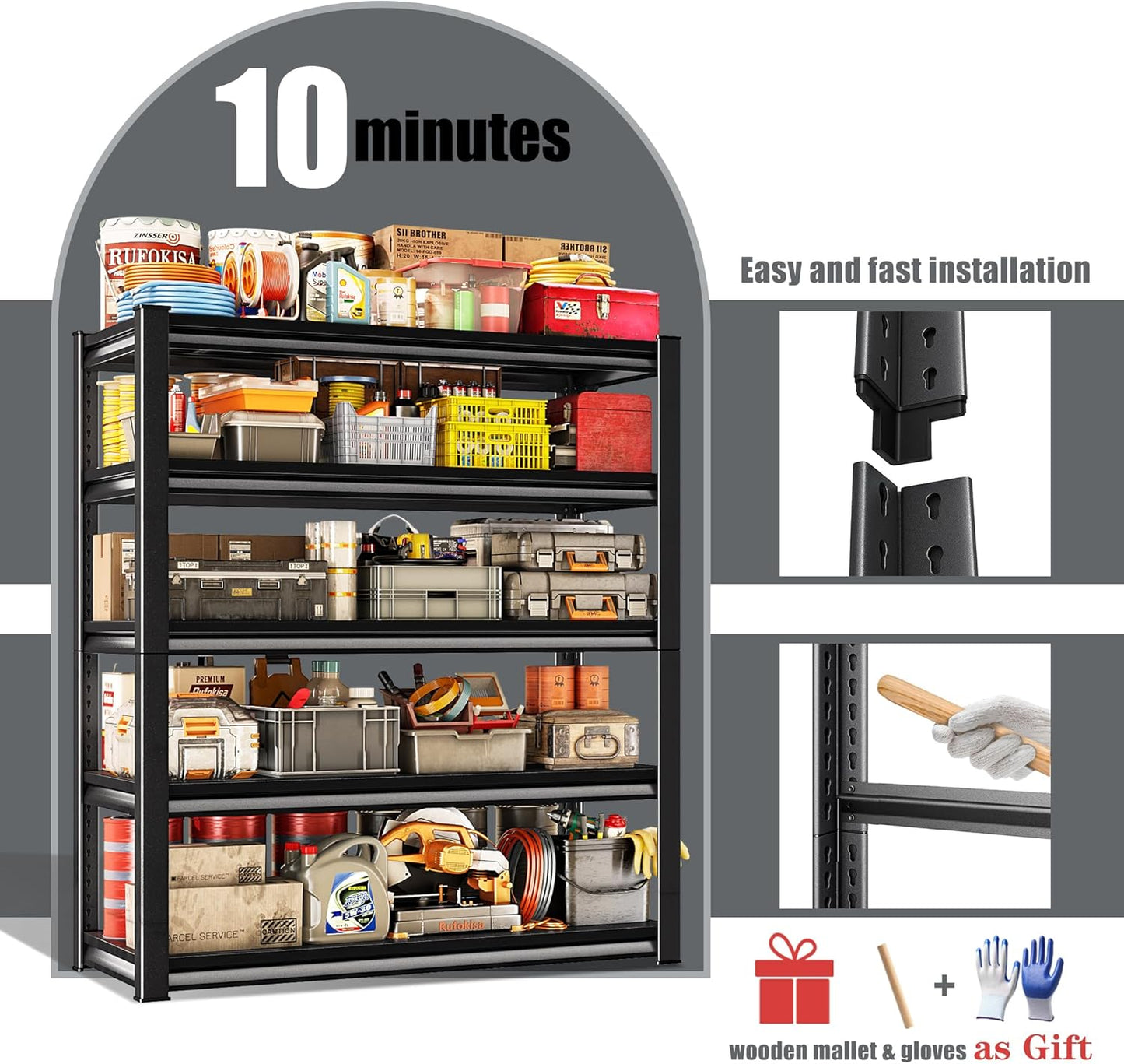 78" H Garage Shelving Heavy Duty,2800LBS Loads Adjustable Garage Storage Shelves,5-Tier Metal
