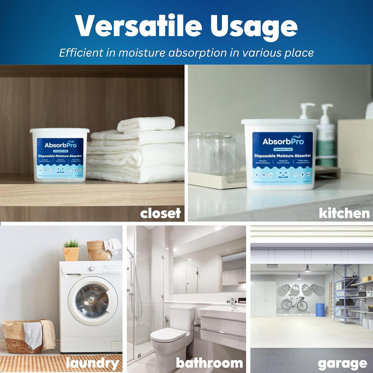 Moisture Absorber Tub Fragrance Free - 3-Pack - 18 oz Unscented Disposable Odor Eliminator Box &
