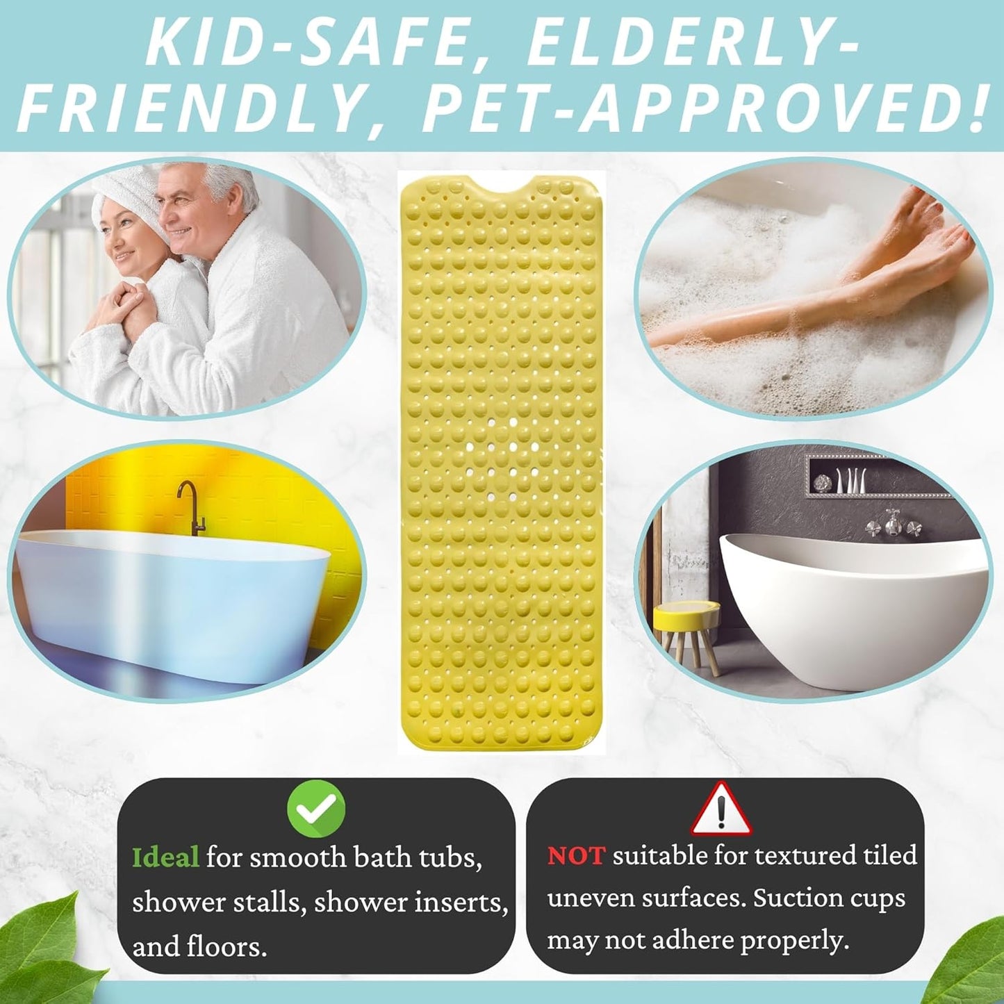 ENKOSI Bath Mat - Large Non Slip Bathtub & Shower Mat - Extra Long 40 x 16 Inch Bathroom Mats for