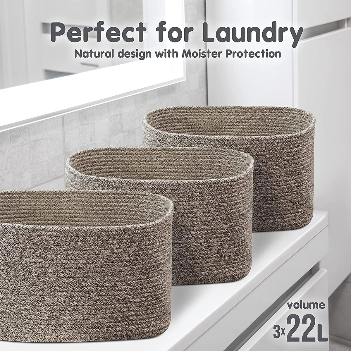 CHAT BLANC Cotton Rope Baskets for Organizing | Storage Baskets for Shelves | Rope Basket for