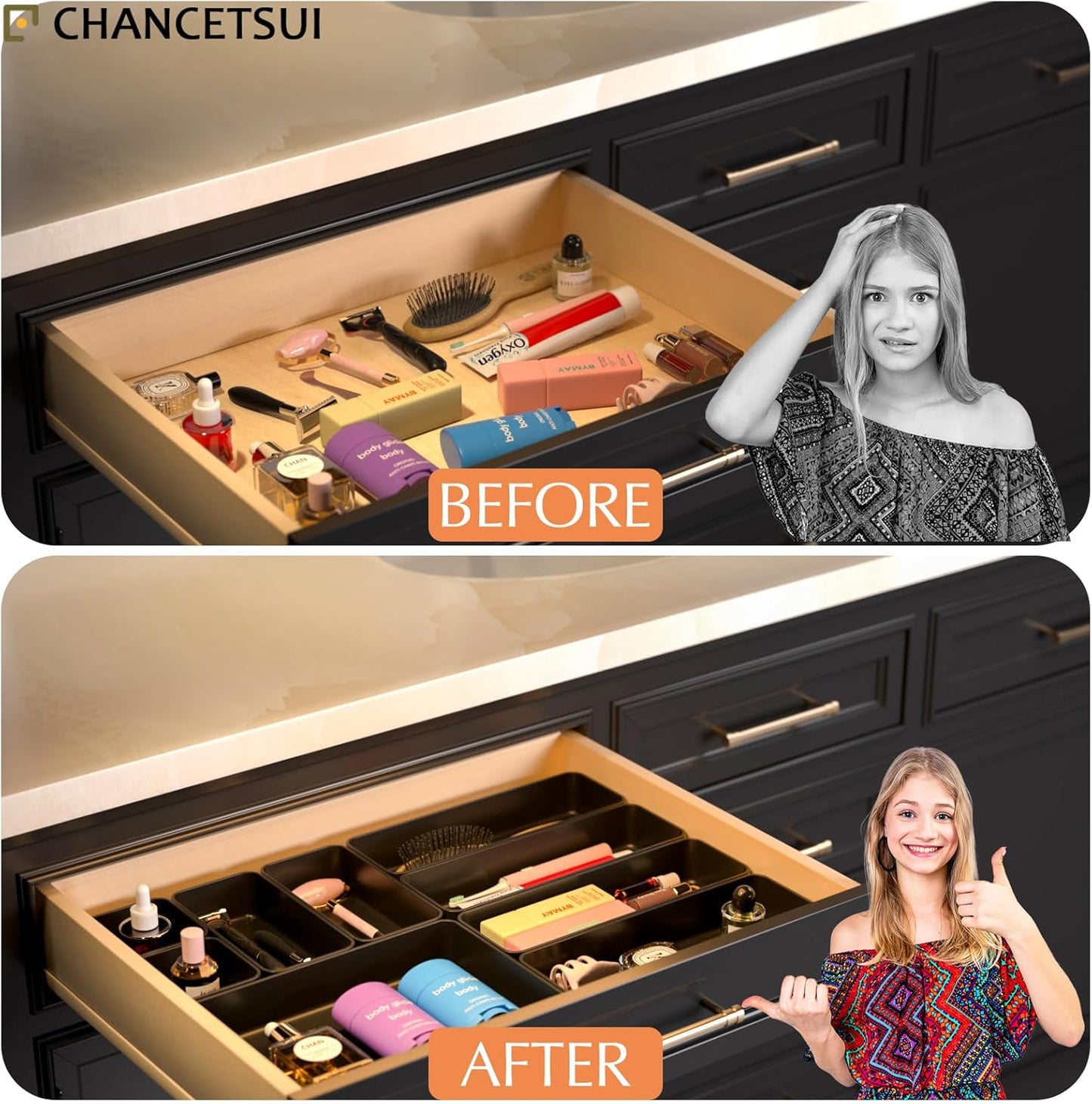 9 Pcs Stackable Drawer Organizer Trays Set, Multifunctional Stackable Storage Trays for Vanity