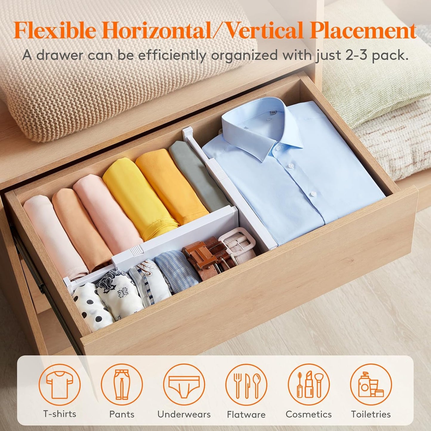 Lifewit 4 Pack Drawer Divider 4" High,11-17" Drawer Dividers for Clothes, Adjustable Clothing