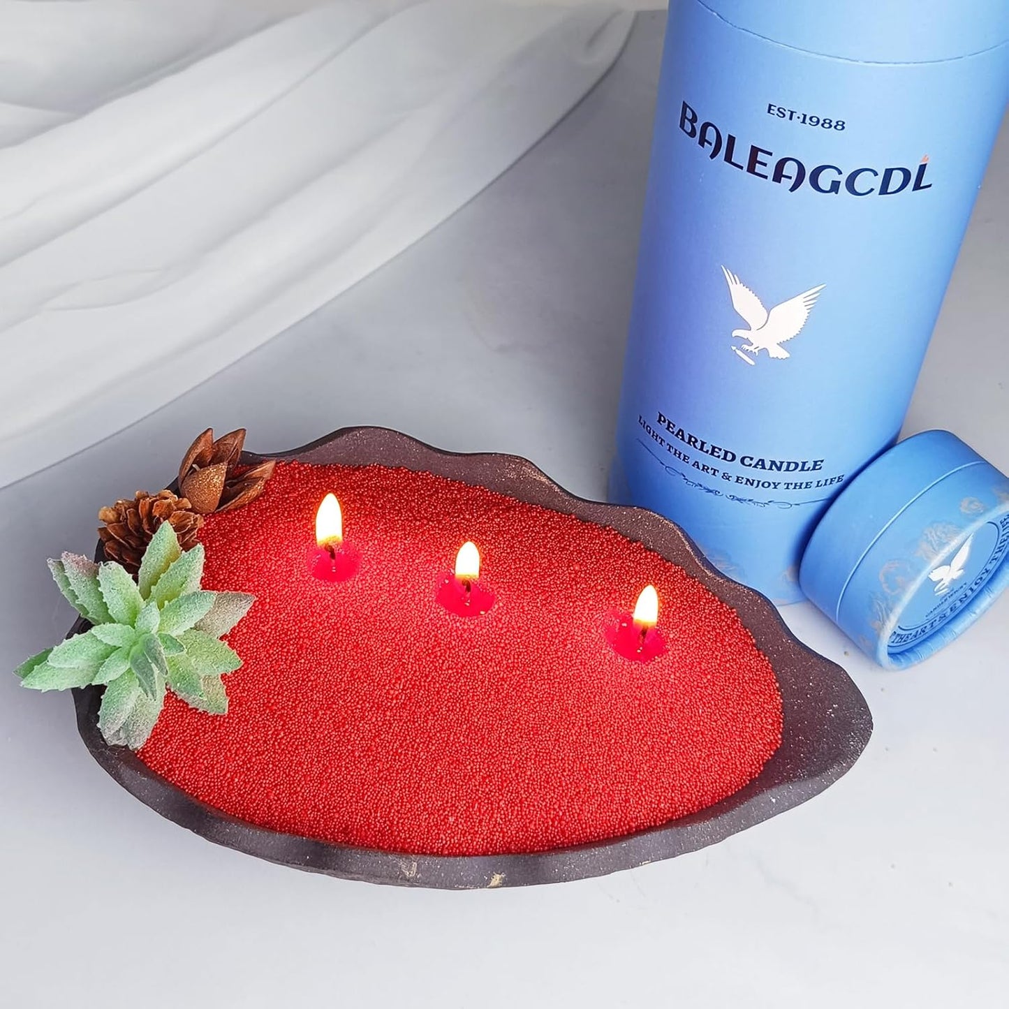 Camellia Scented Red Pearled Candle 18oz Luxury Sand Candle Granulated Wax - 30 Cotton Wicks - Wax