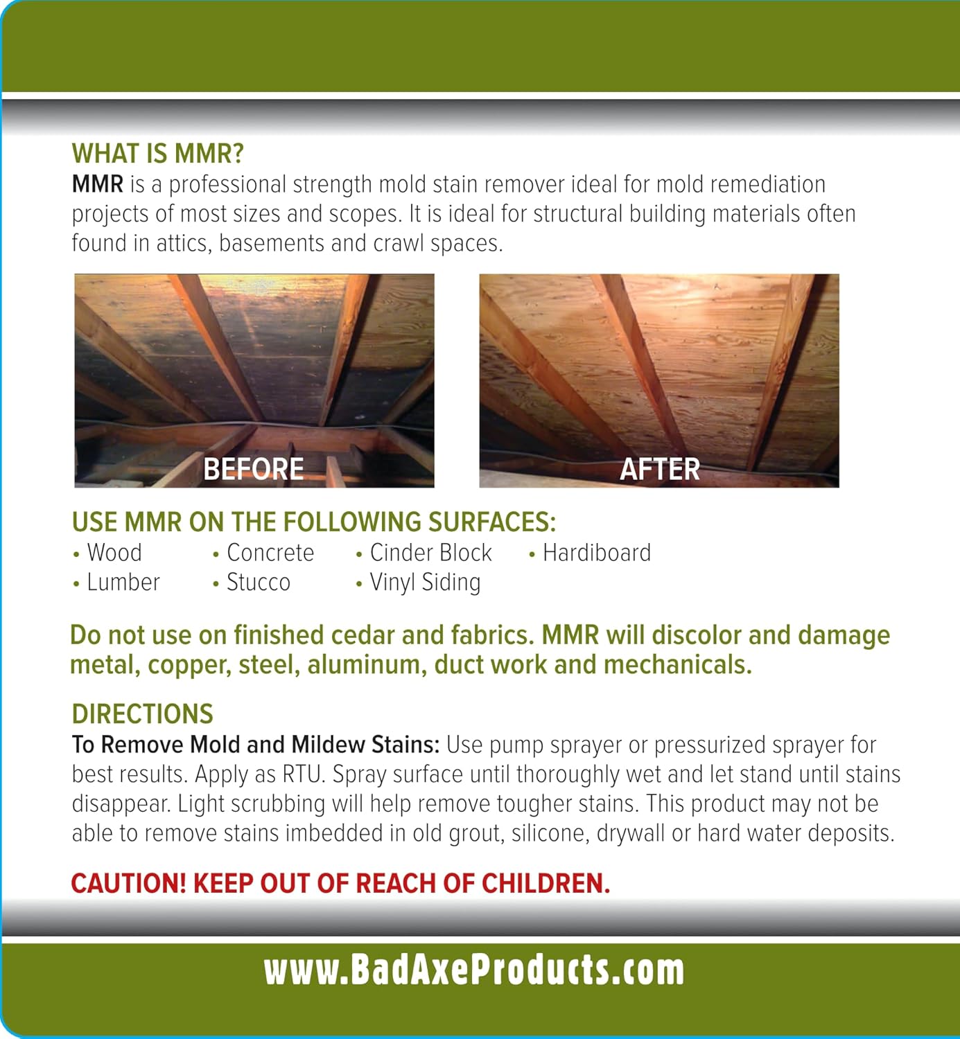 Bad Axe MMR Instant Mold Stain and Mildew Stain Remover - Professional Strength, Contractor Grade