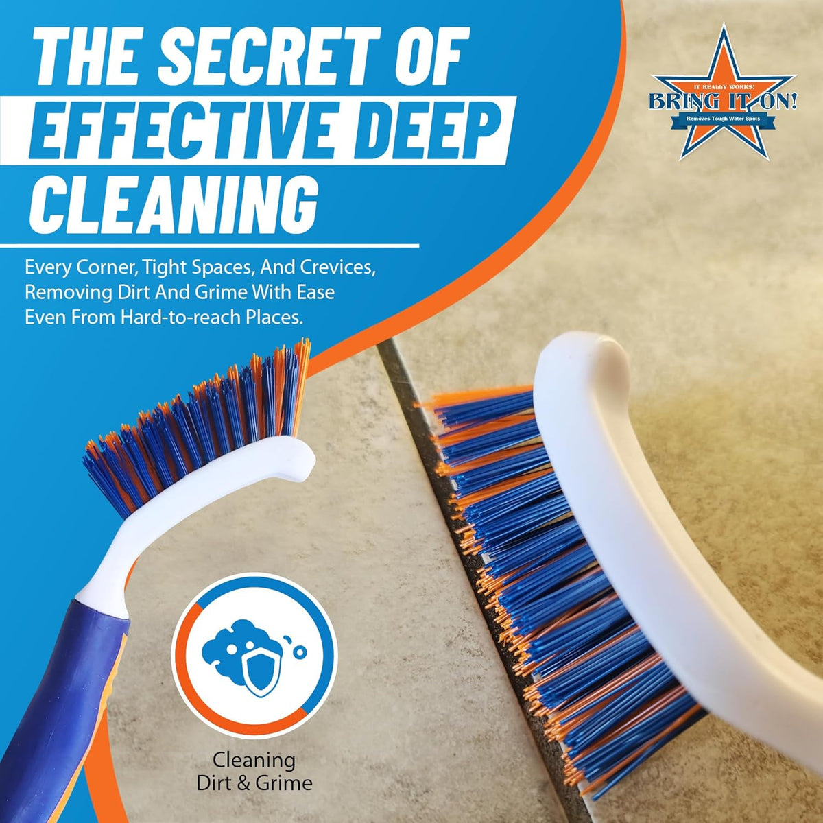 Bring It On Grout Cleaning Brush – Crevice Cleaning Brush with Stiff Nylon Bristles – 8-inch