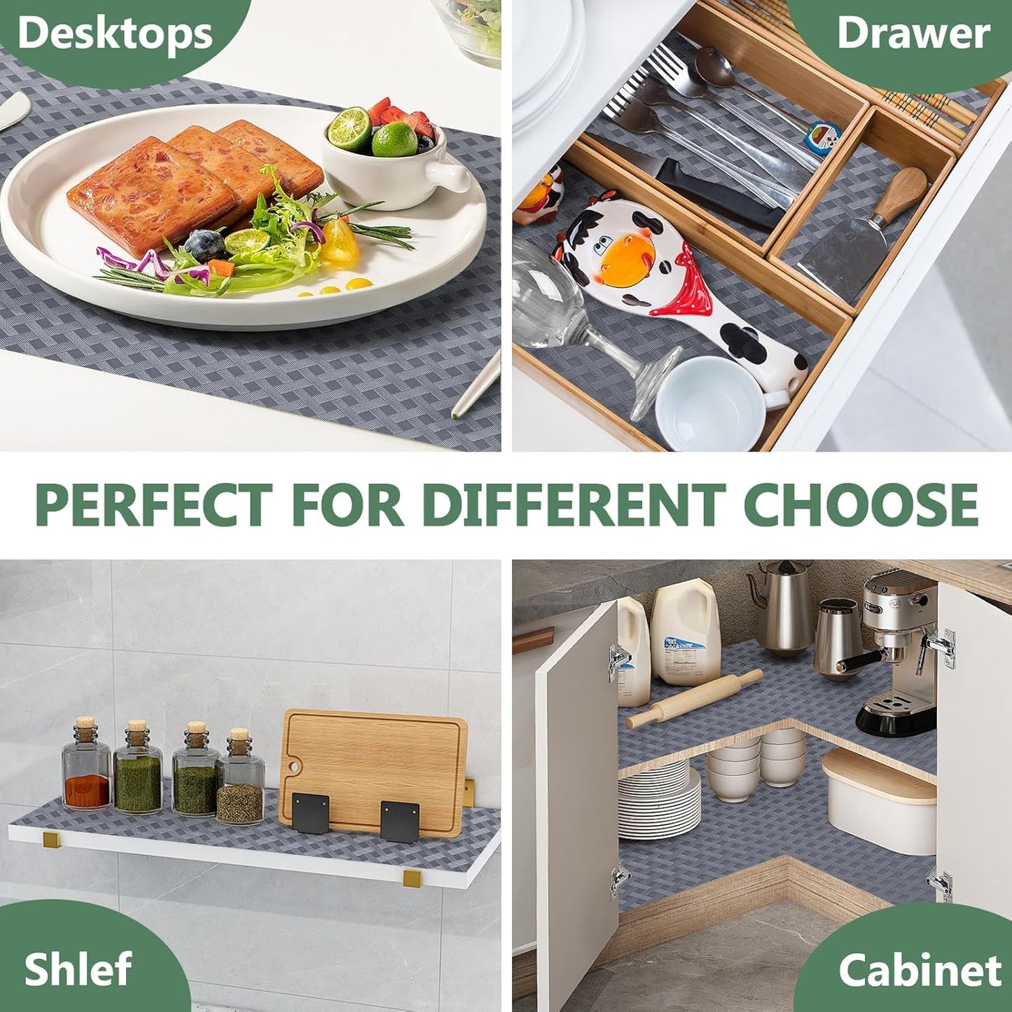 Shelf Liners, Non-Adhesive Drawer Liner, Waterproof & Oil-Proof Kitchen Cabinet Cupboard Liner