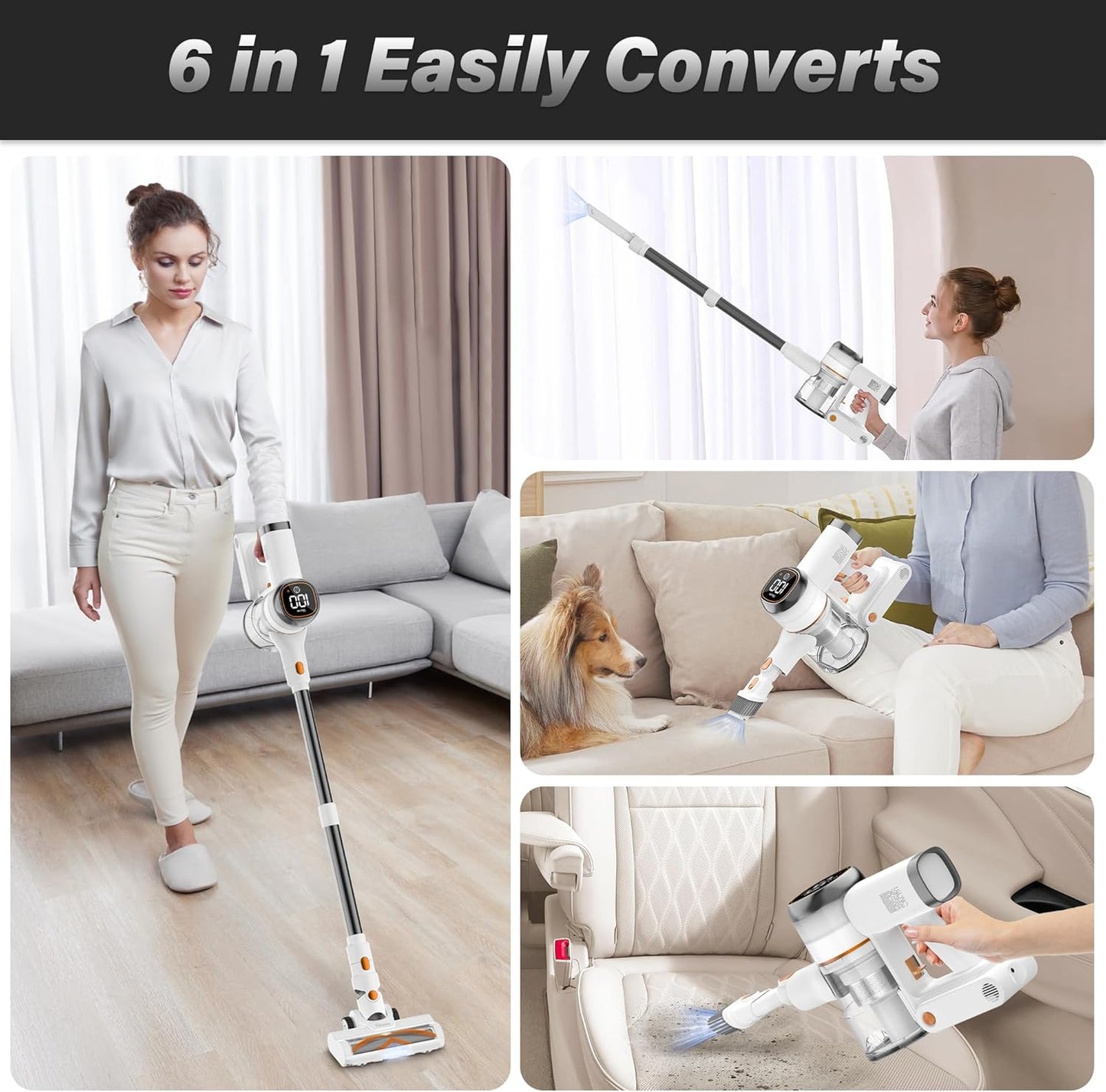 Tikom V500 Cordless Vacuum Cleaner for Home, 40000Pa/450W Stick Vacuum with LED Touch Screen
