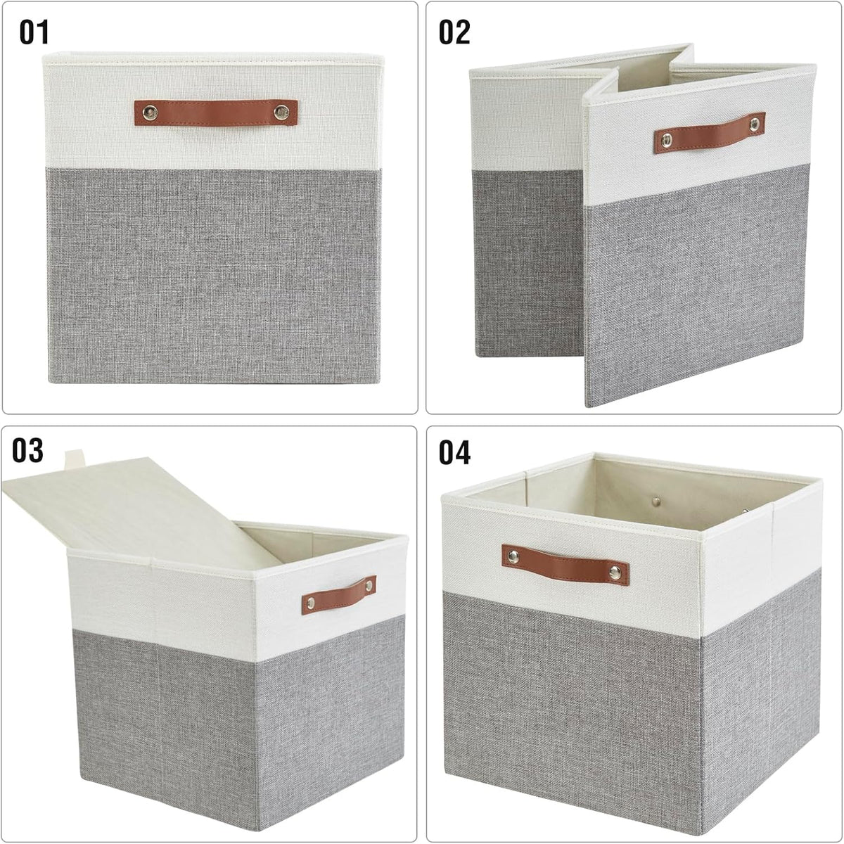 Collapsible Fabric Storage Cube Bins with 2 Reinforced PU Handles, Foldable Storage Organizer