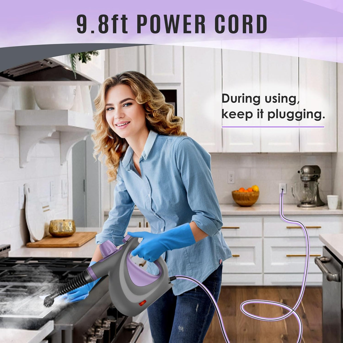 Pressurized Handheld Multi-Surface Natural Steam Cleaner with 12 pcs Accessories, Multi-Purpose
