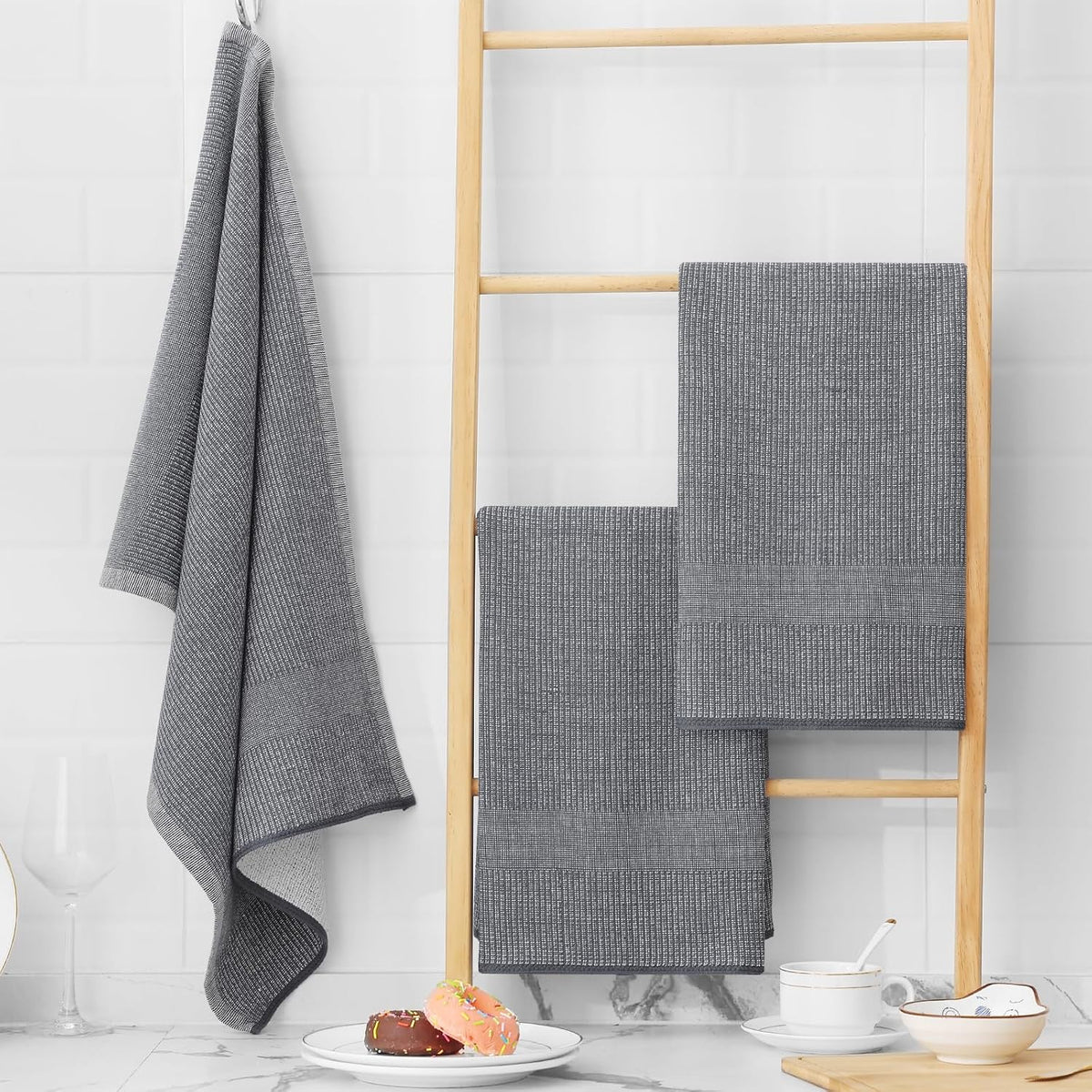 Homaxy Premium Kitchen Towels(18”x 28”, 12 Pack), Large Cotton Kitchen Hand Towels, Flat and Terry