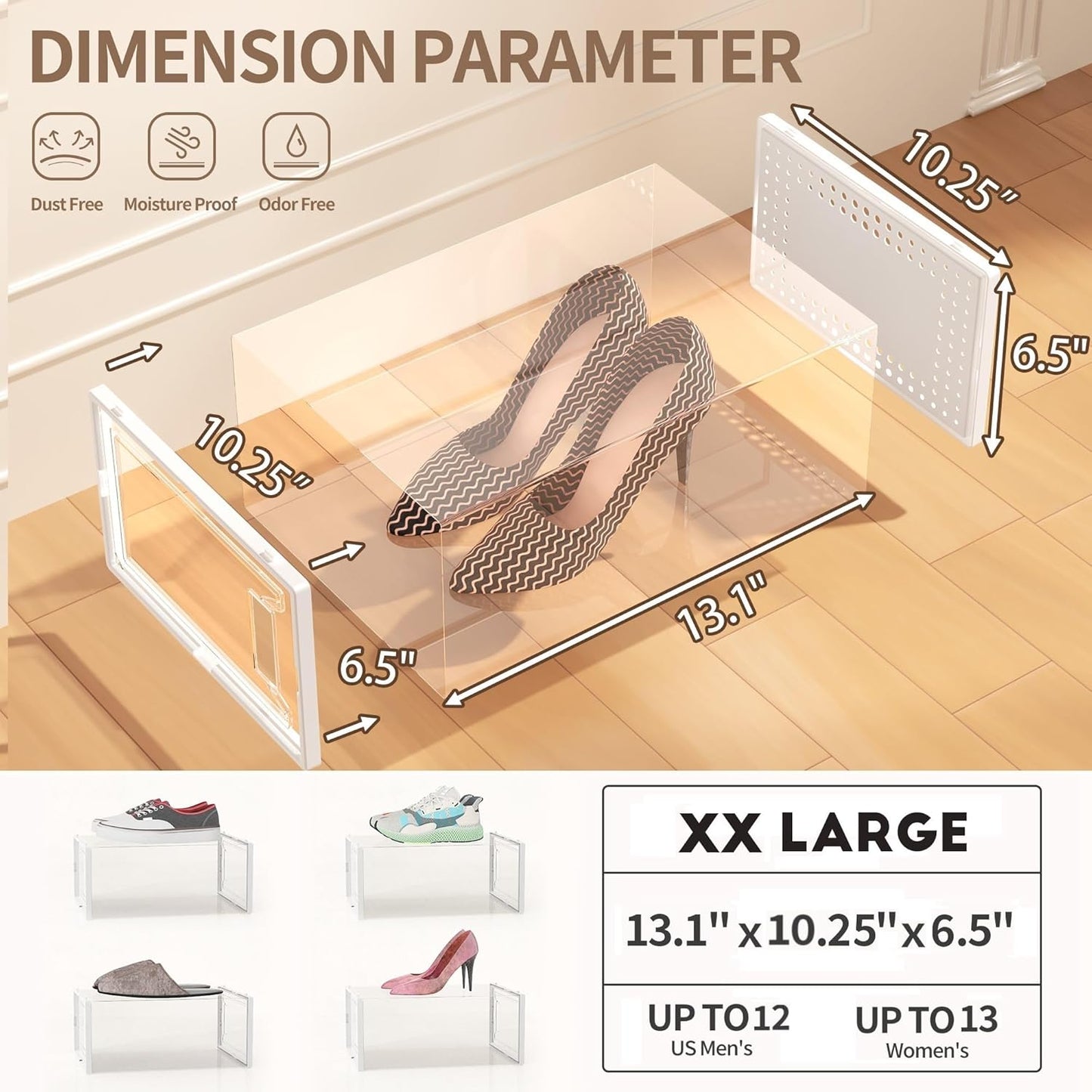 Secret Space 12 Pack XX Large Shoe Storage Organizer for Closet, Modular Space Saving Shoe Boxes