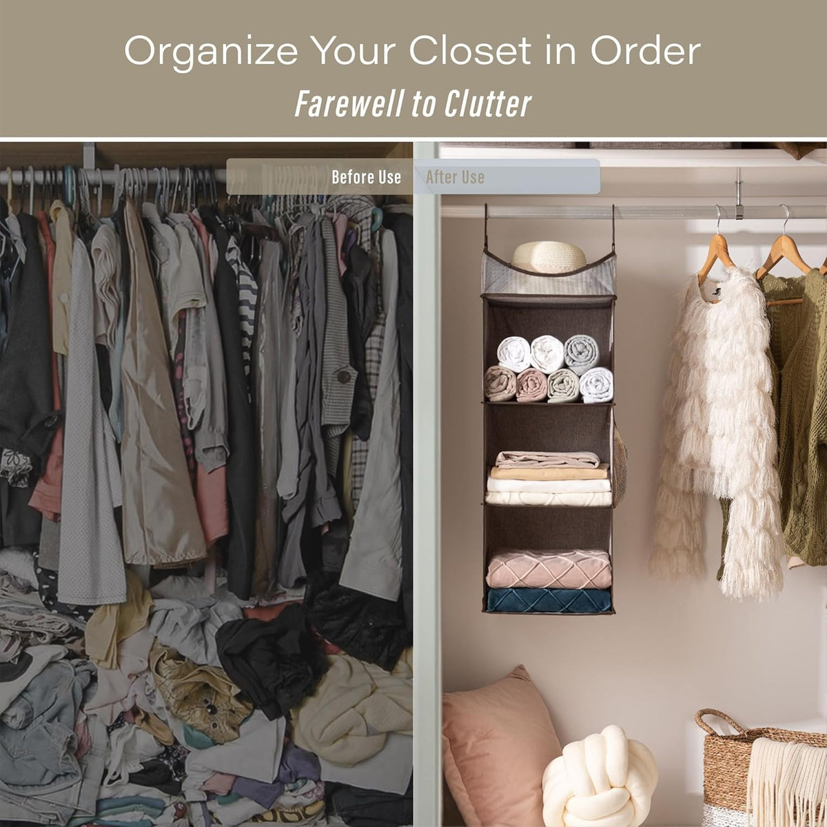 StorageWorks Hanging Closet Organizer, 3-Shelf Shelves with Top Shelf, 12" W x 12" D x 35 ¼"H