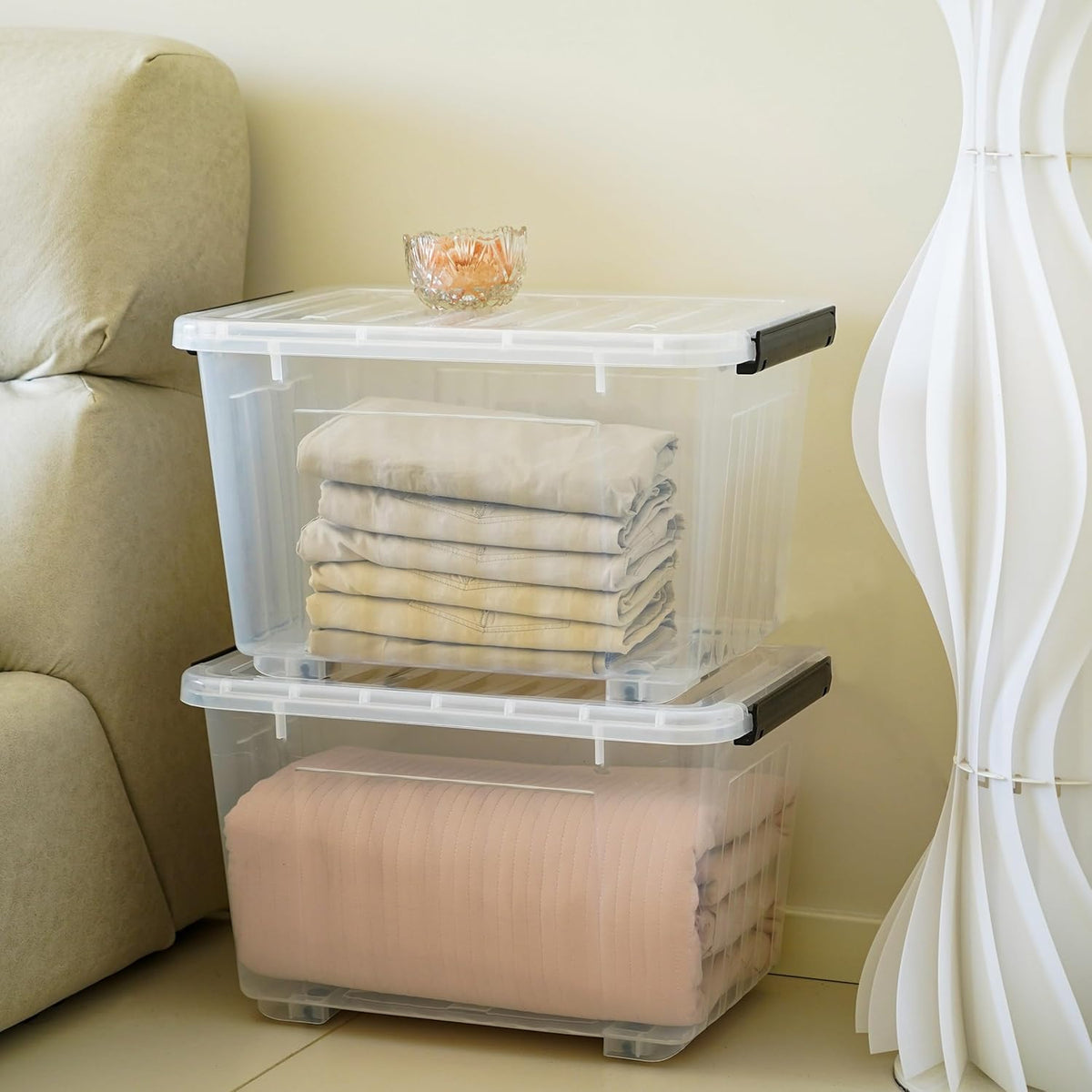 Citylife 54 QT Clear Plastic Storage Bins with Lids Stackable and Nestable Storage Boxes with Lids