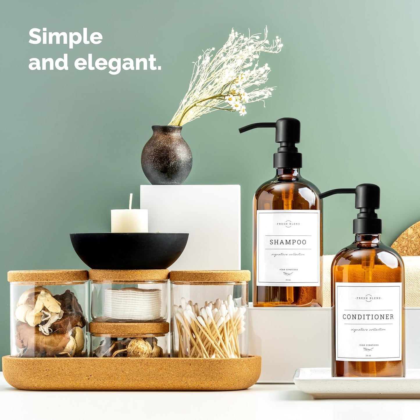 Vine Creations Amber Glass Soap Dispenser, 2 Pack Kitchen Soap Dispenser Set with Ceramic Tray