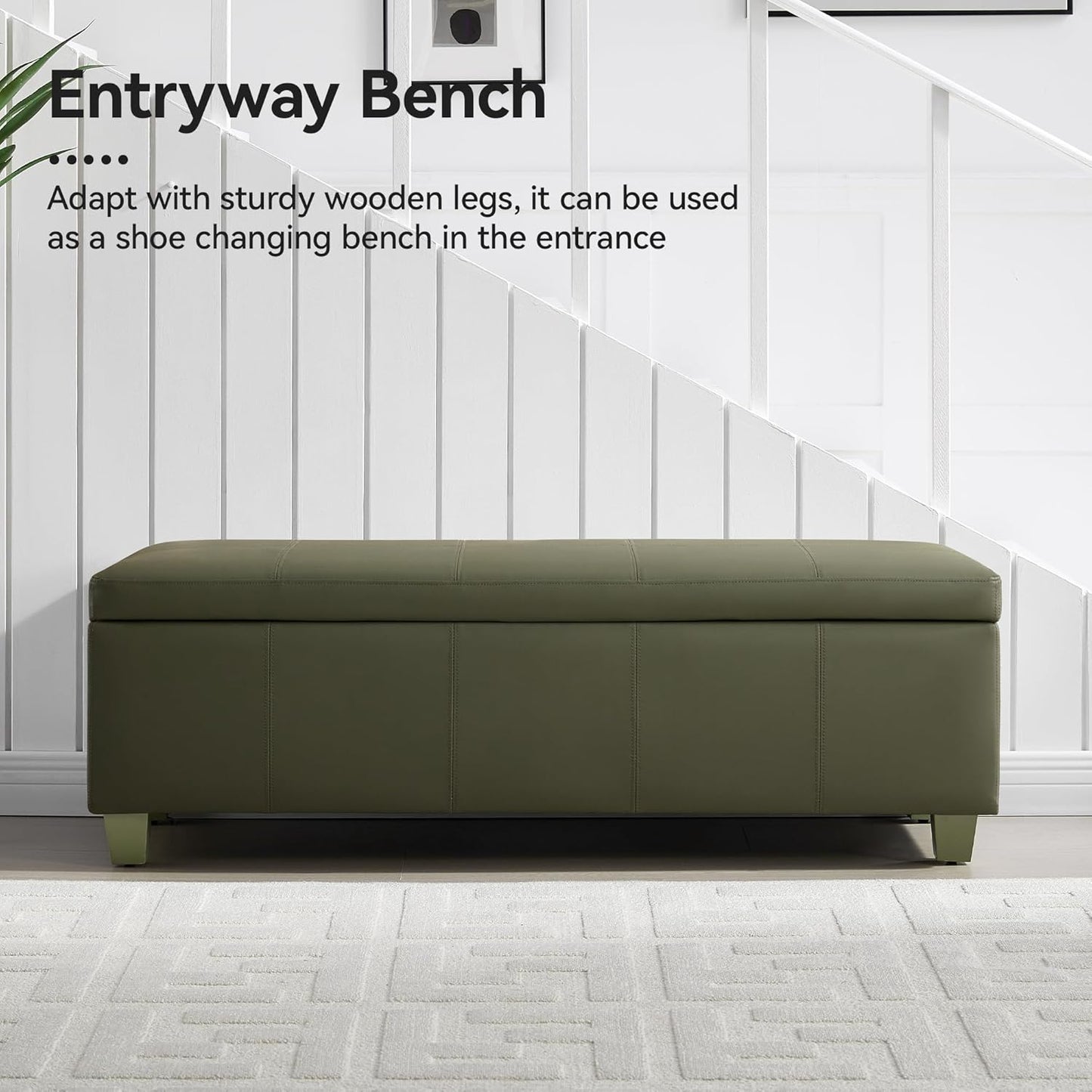 51" Faux Leather Storage Ottoman, Stitch Tufted Rectangle Upholstered End of Bed Storage Bench