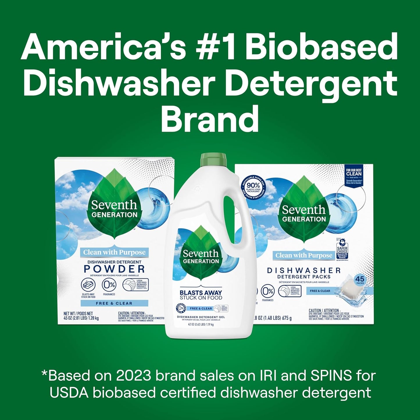 Seventh Generation Dishwasher Detergent Gel for Sparkling Dishes Free & Clear Fragrance Free 42 oz