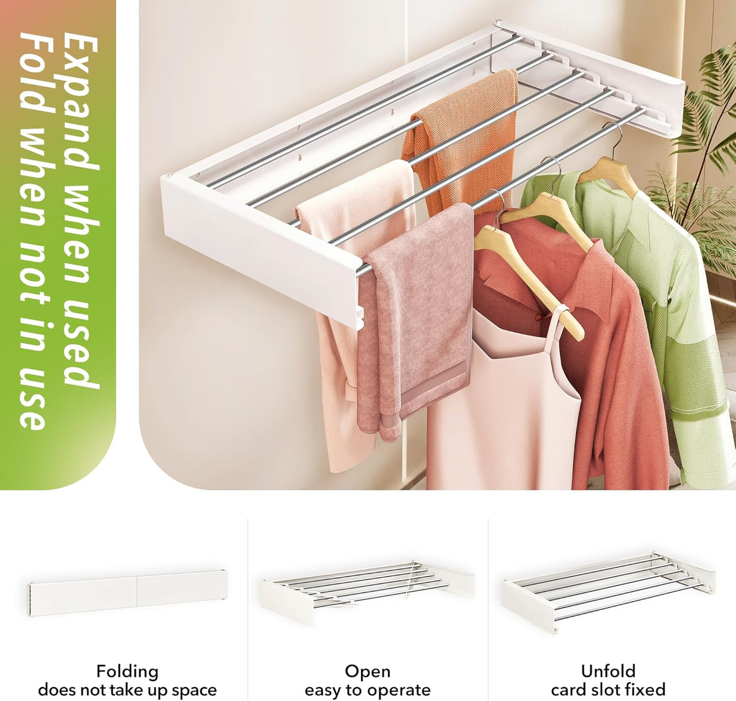 Wall Mounted Clothes Drying Rack 32 inches,Foldbale Laundry Drying Rack Wall Mount,Drying Rack