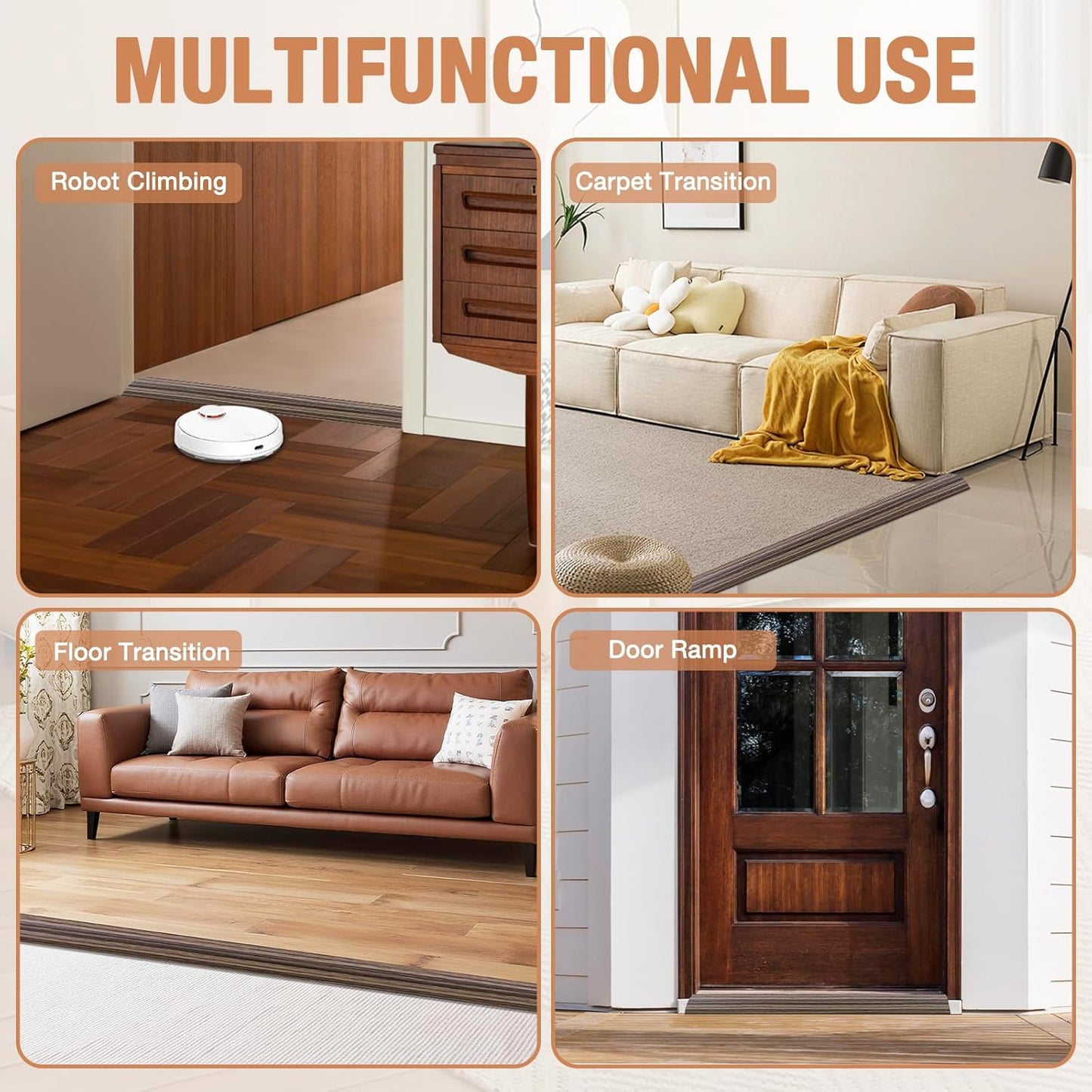 Floor Transition Strip Self Adhesive Vinyl Door Threshold for Doorways Carpet Edging Trim Overlap