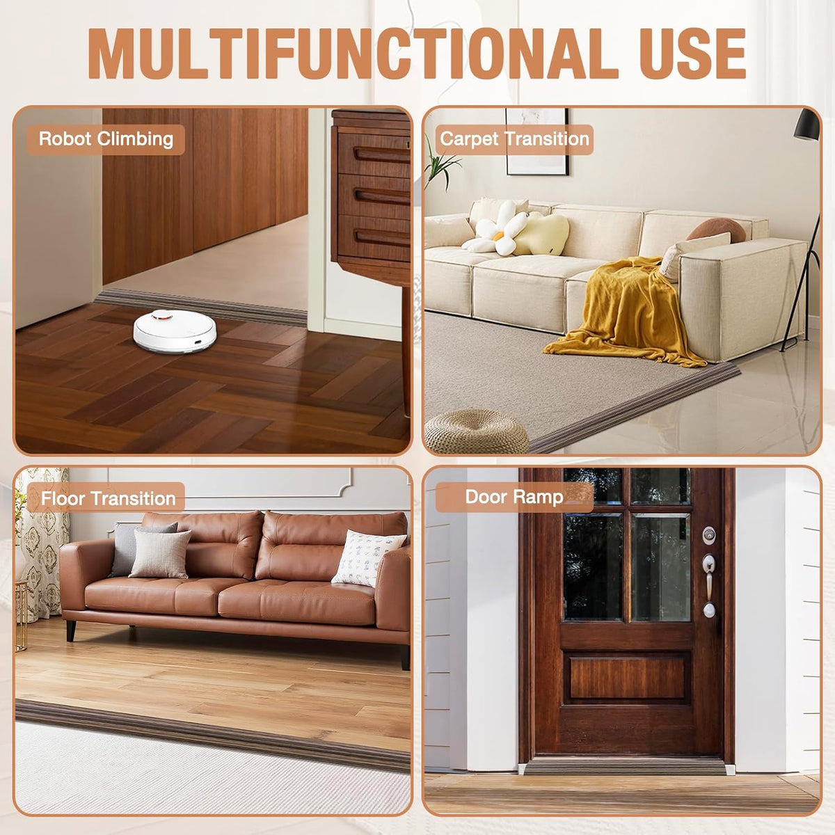 Floor Transition Strip Self Adhesive Vinyl Door Threshold for Doorways Carpet Edging Trim Overlap
