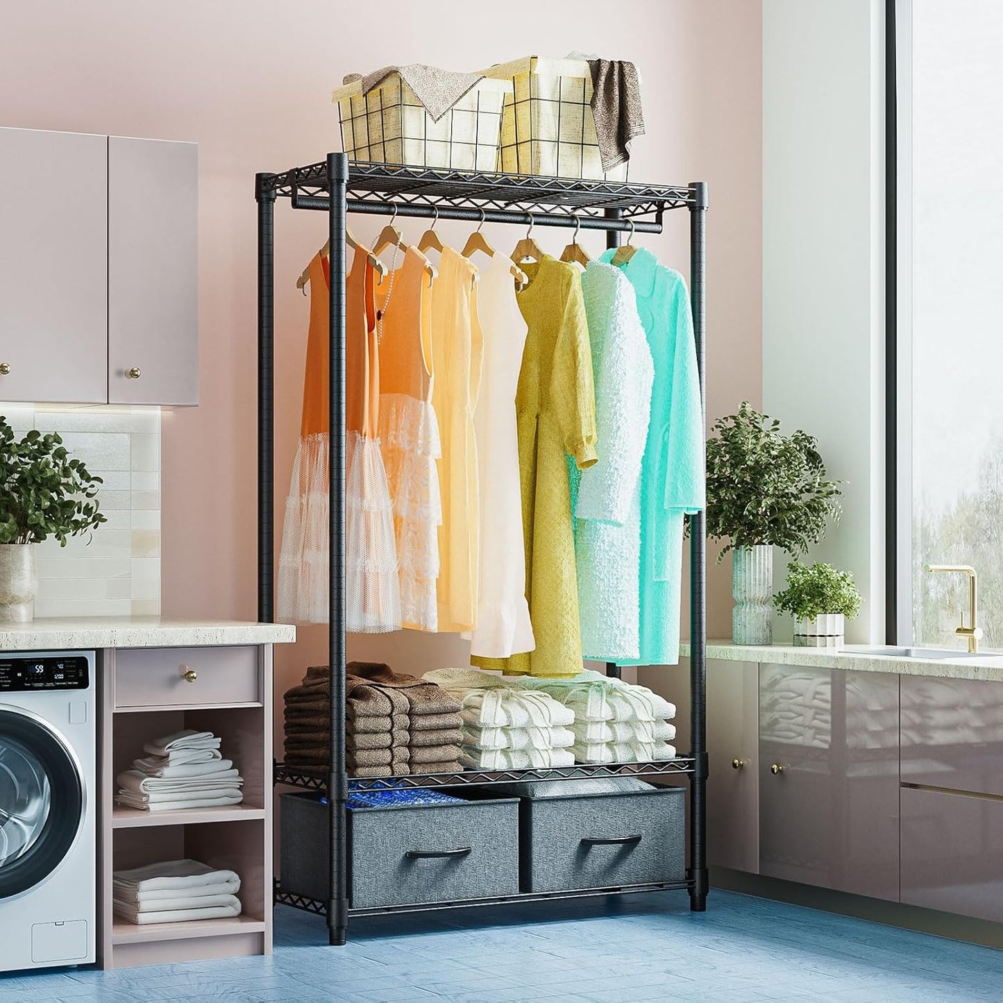 IZEUK Heavy Duty Garment Rack Wire Clothes Rack for Hanging Clothes, Metal Freestanding Closet