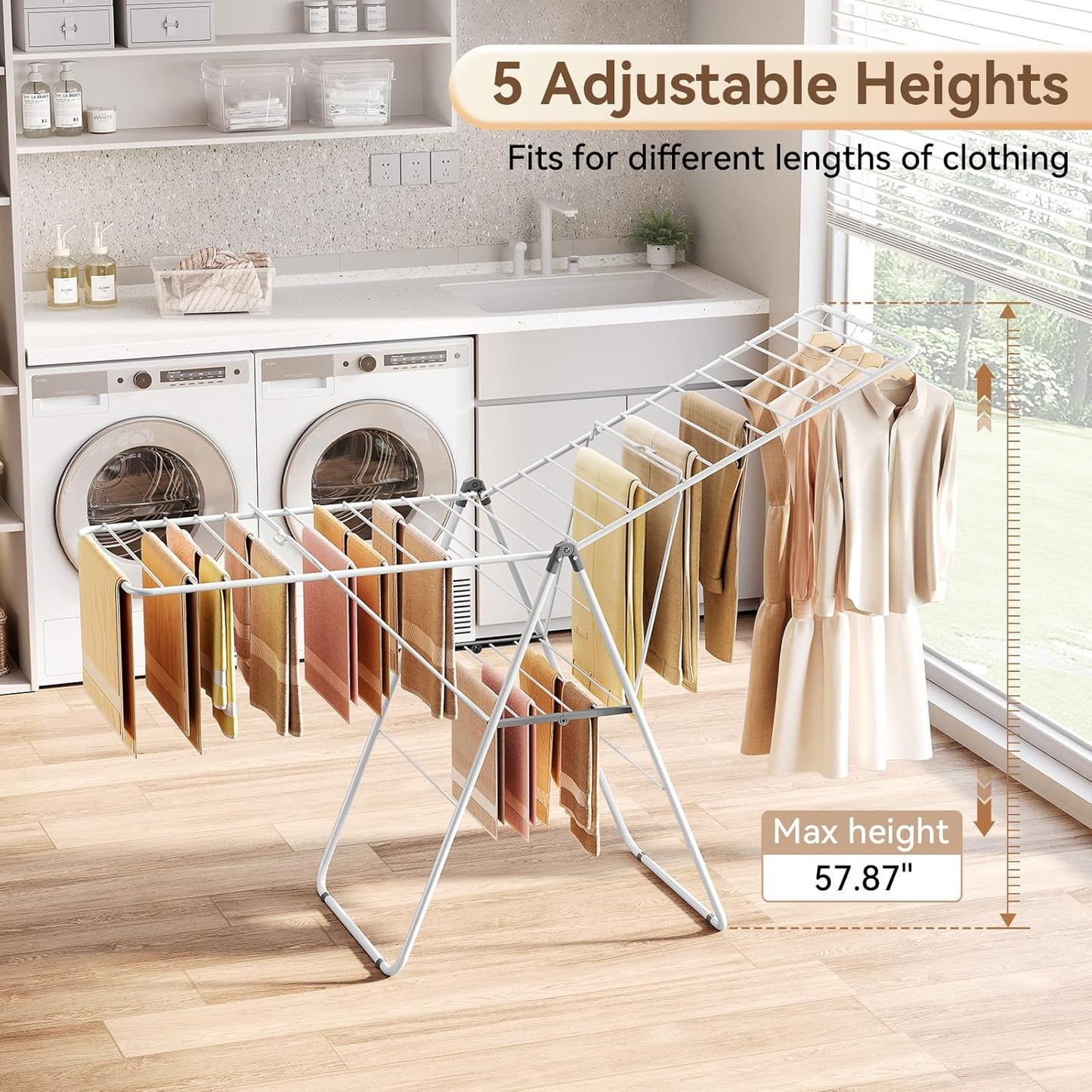 APEXCHASER Clothes Drying Rack, Foldable Drying Rack Clothing, Sturdy Metal Laundry Drying Rack