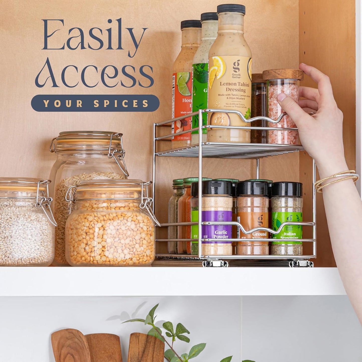 Pull Out Cabinet Organizer for Spices, Cans - Heavy Duty with Lifetime Limited Warranty- Pull Out
