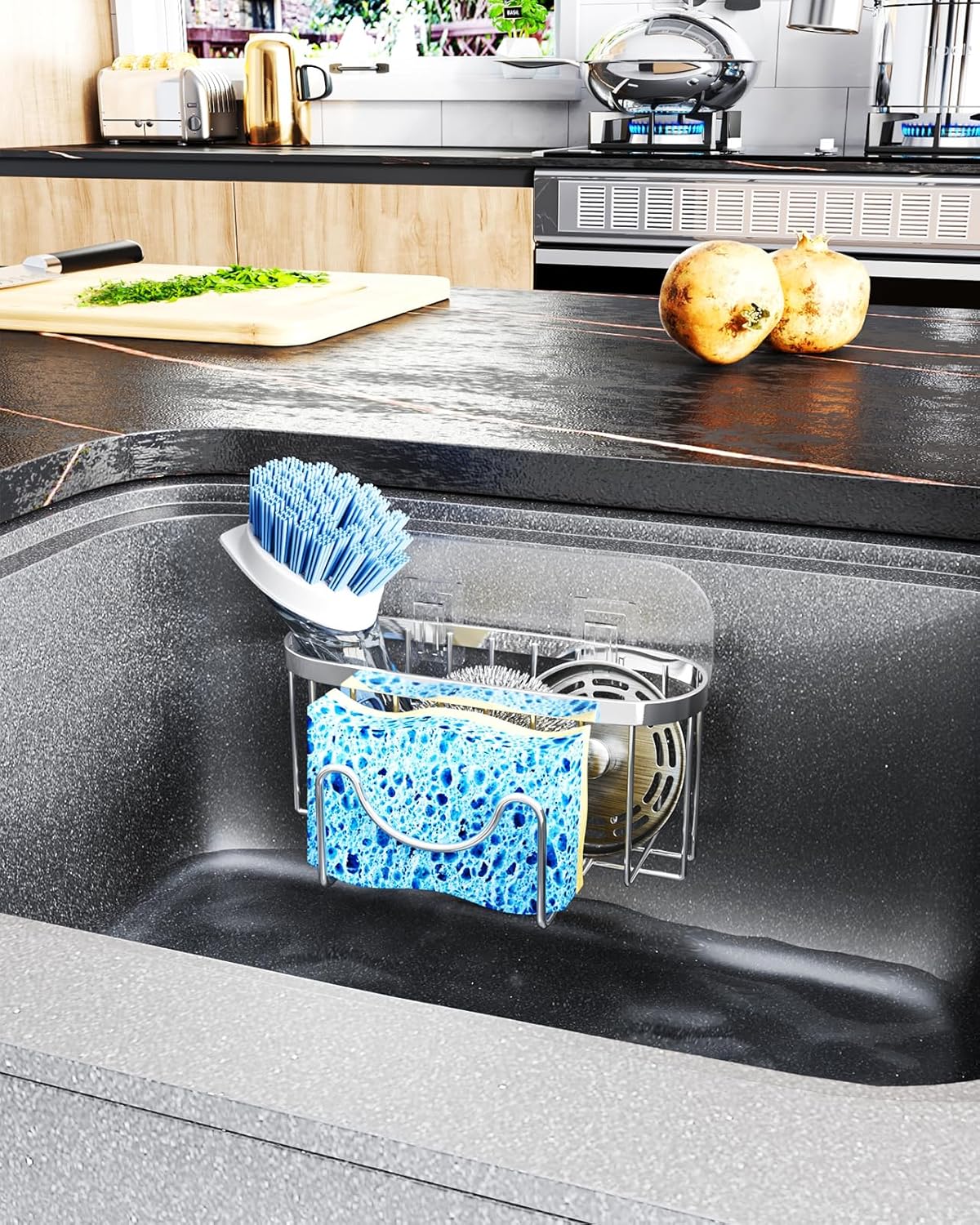 HapiRm Multifunctional Adhesive Kitchen Sink Organizer with M-Shaped, 2 Installation Methods