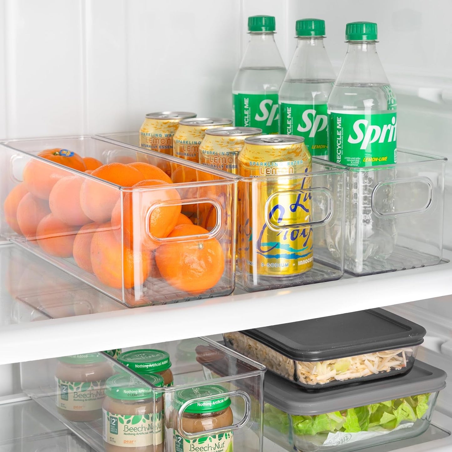 Plastic Food Storage 6 Pack Clear Container Bin with Handles for Organizing Kitchen, Pantry