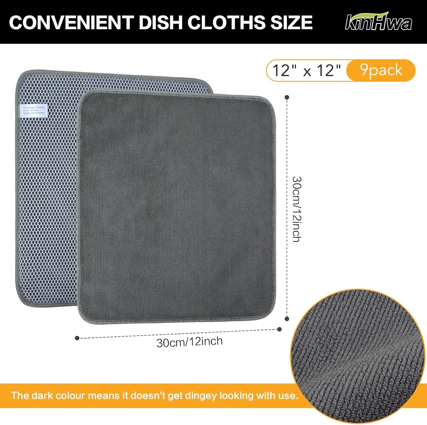 KinHwa Kitchen Washcloths for Dishes Absorbent Microfiber Dish Cloths Quick Dry Dish Rags with Poly