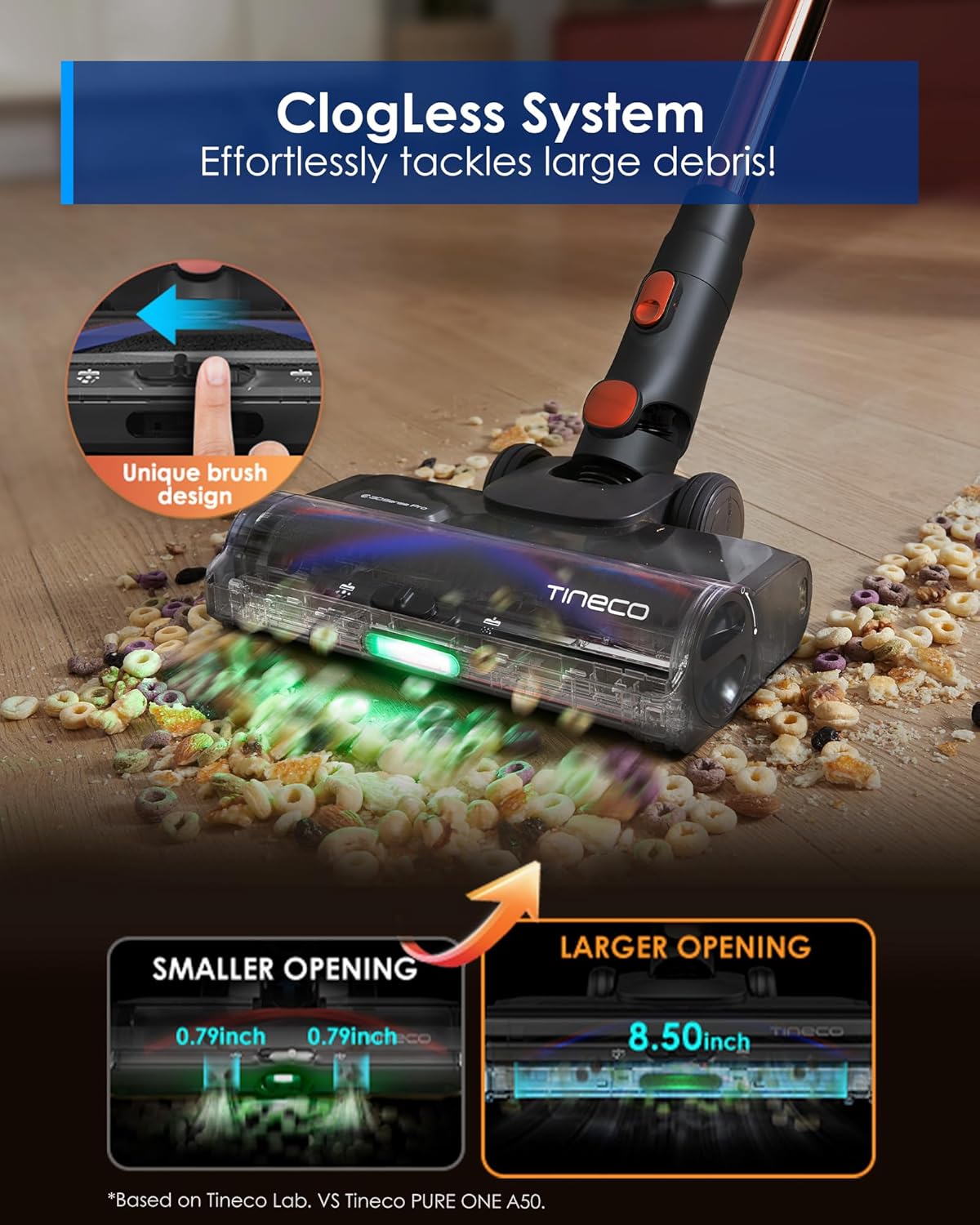 Tineco Pure ONE S70 Cordless Vacuum Cleaner, 200AW Powerful Suction, 3D Sense Pro Cleaning System