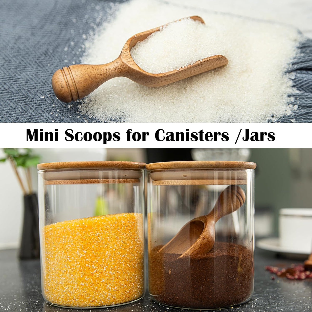 Wooden Scoops for Canisters 4PCS Wooden Scoop for Jars Acacia Mini Measuring Spoons for Ground