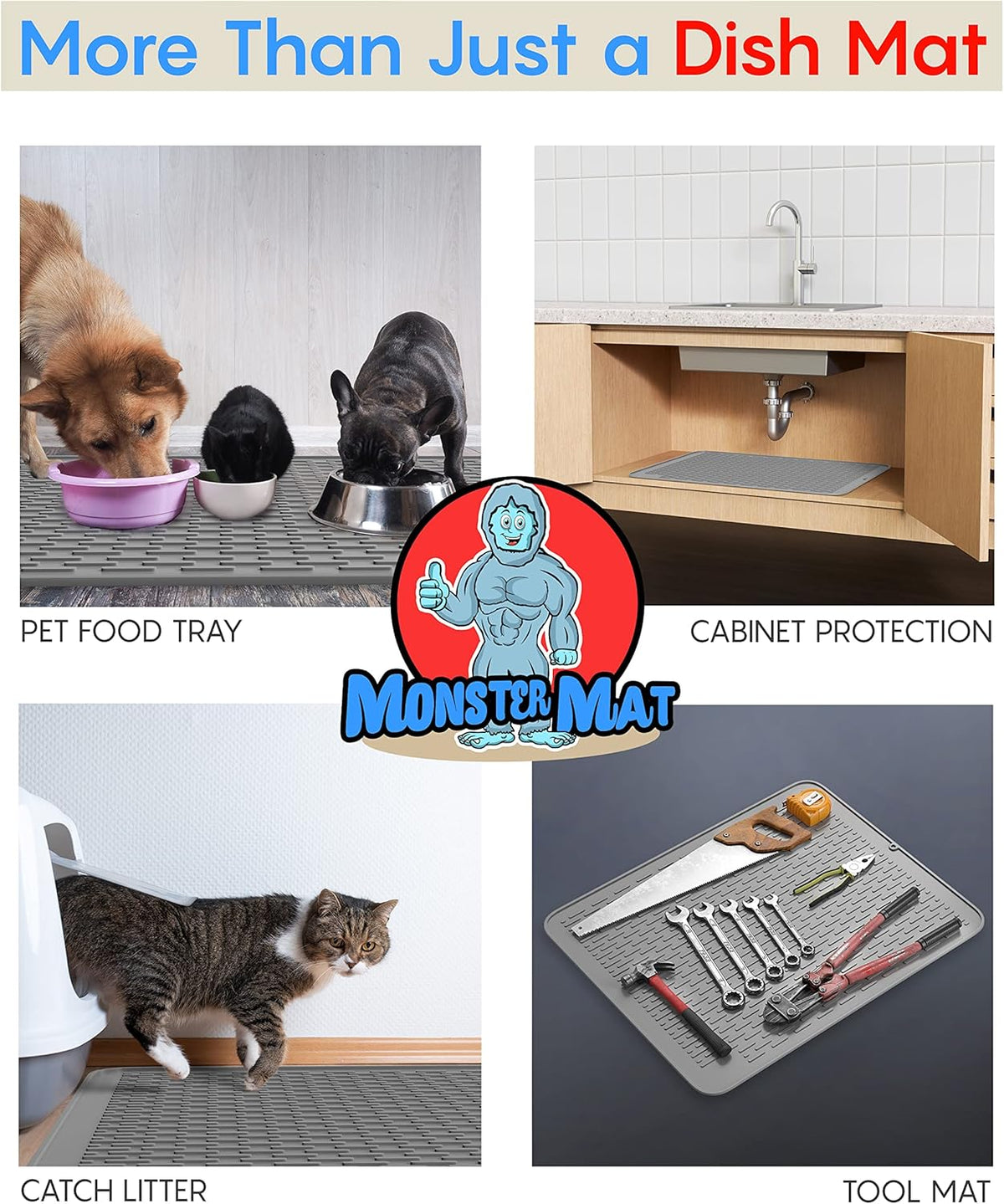 Monster Mat Extra Large Silicone Dish Drying Mat (30"x24") – Heavy Duty & Fast-Drying Silicone Mat