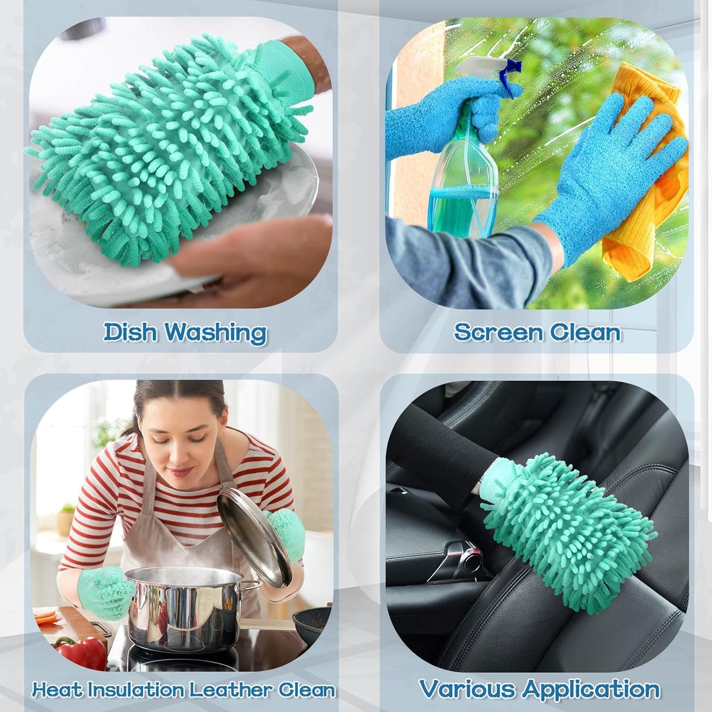 6 Pcs Microfiber Dusting Mitt Gloves Microfiber Washable Dusting Gloves Car Wash Mitt for Leaf