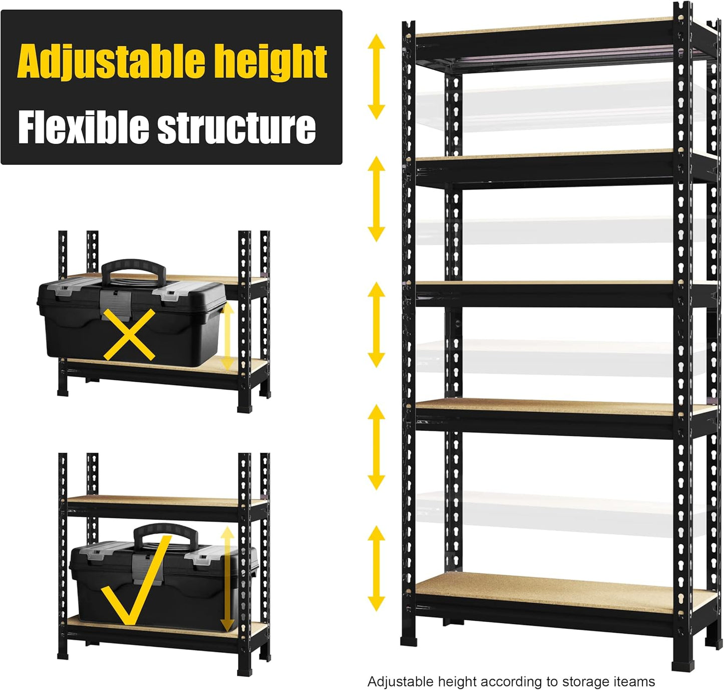 PrimeZone Storage Shelves 4 Pack 5 Tier Adjustable Garage Storage Shelving, Heavy Duty Metal