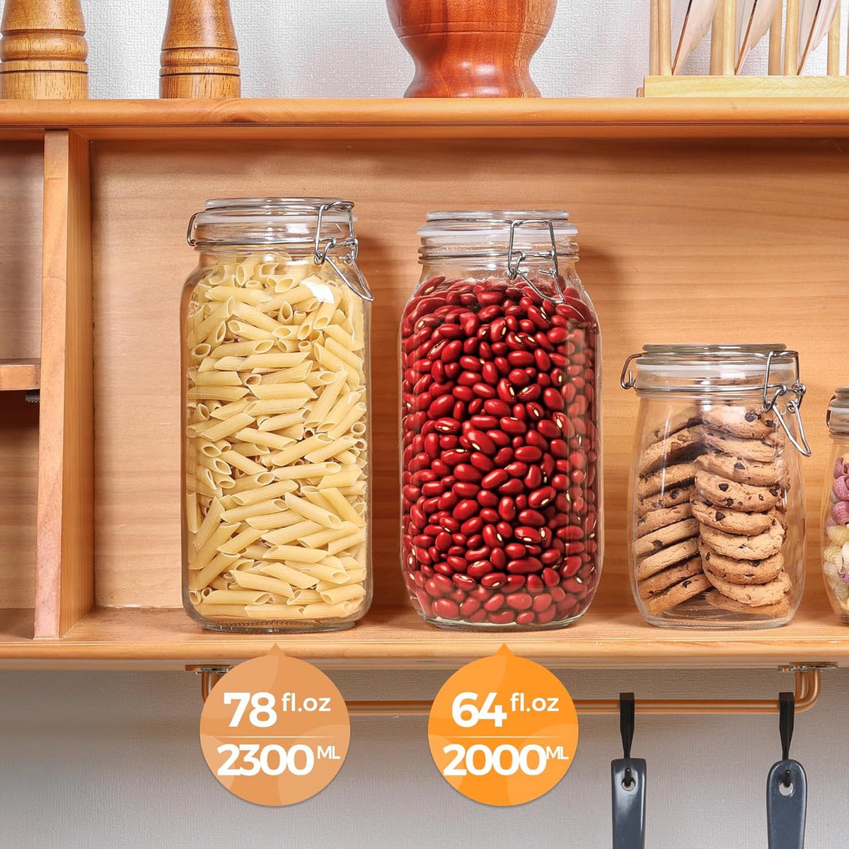 ComSaf Large Glass Jars with Lid 64 oz, Large Mason Jars Set of 3, Glass Canisters with Airtight