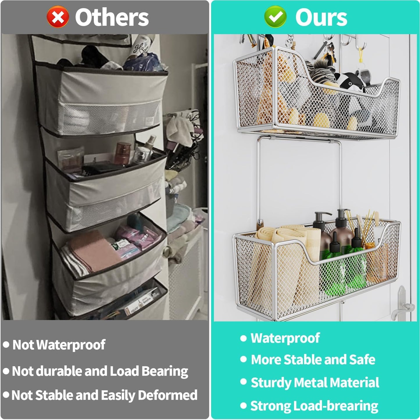 HapiRm Over The Door Organizer - Hanging Door Organizer with 4 Metal Large Capacity Baskets and