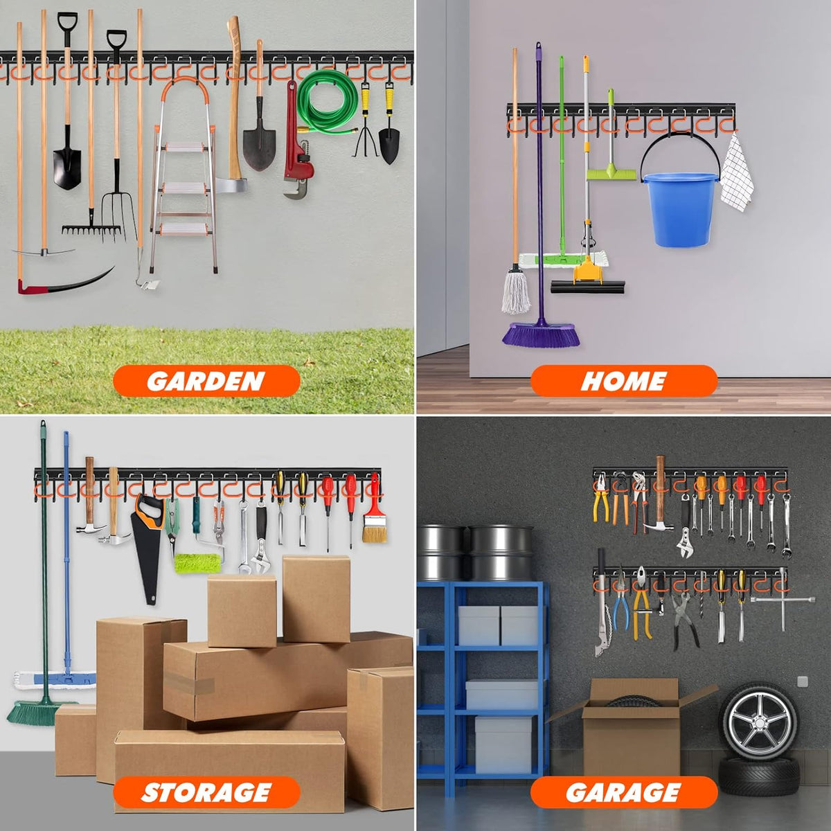 51'' All Metal Garden Tool Organizer Adjustable Garage Tool Organizer Wall Mount Garage Organizers