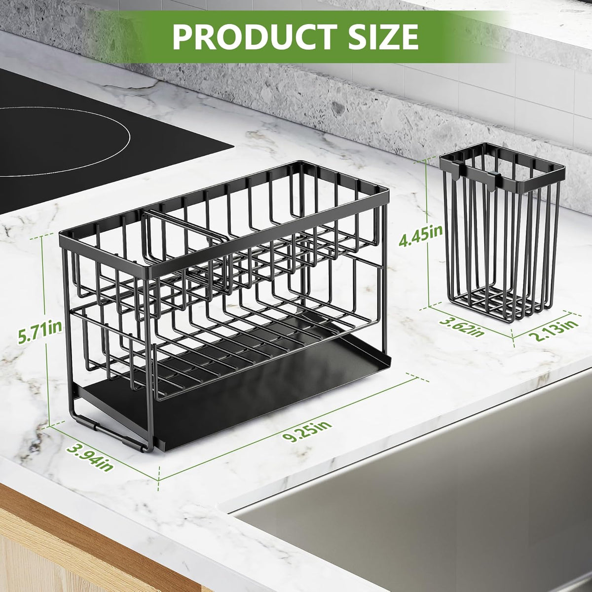 Cisily 2-Tier Kitchen Sink Caddy Organzier Rack with Flexible Dish Brush Holder, Sponge Holder for