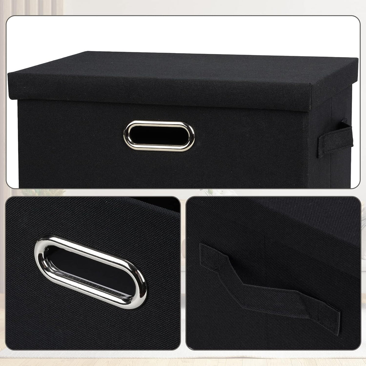 Medium 15" 21 Quart Collapsible Stackable Storage Bins with Lids, 5 Packs Black Foldable Fabric