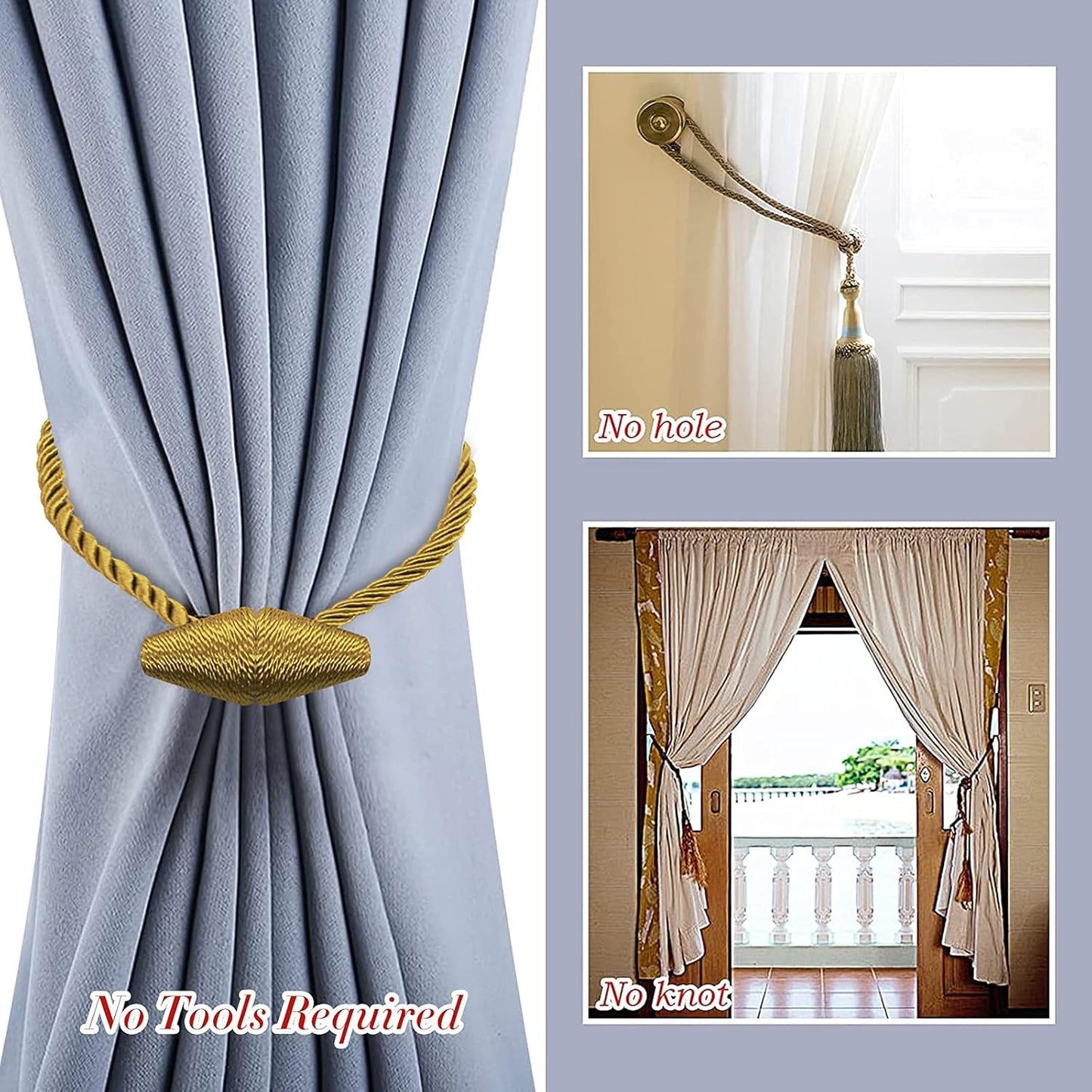 Hion Magnetic Curtain Tiebacks Golden 2pcs, Curtain Tiebacks Buckles Holdbacks Holders Hooks Clip