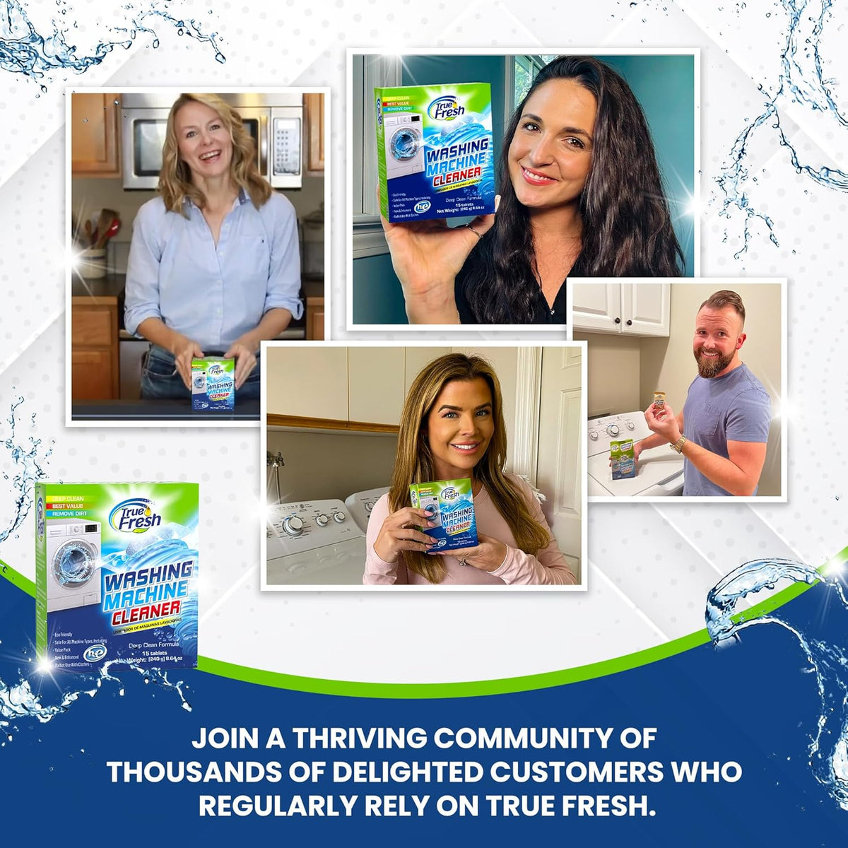 True Fresh Washing Machine Cleaner Tablets, 15 Solid Deep Cleaning Tablet, Finally Clean All