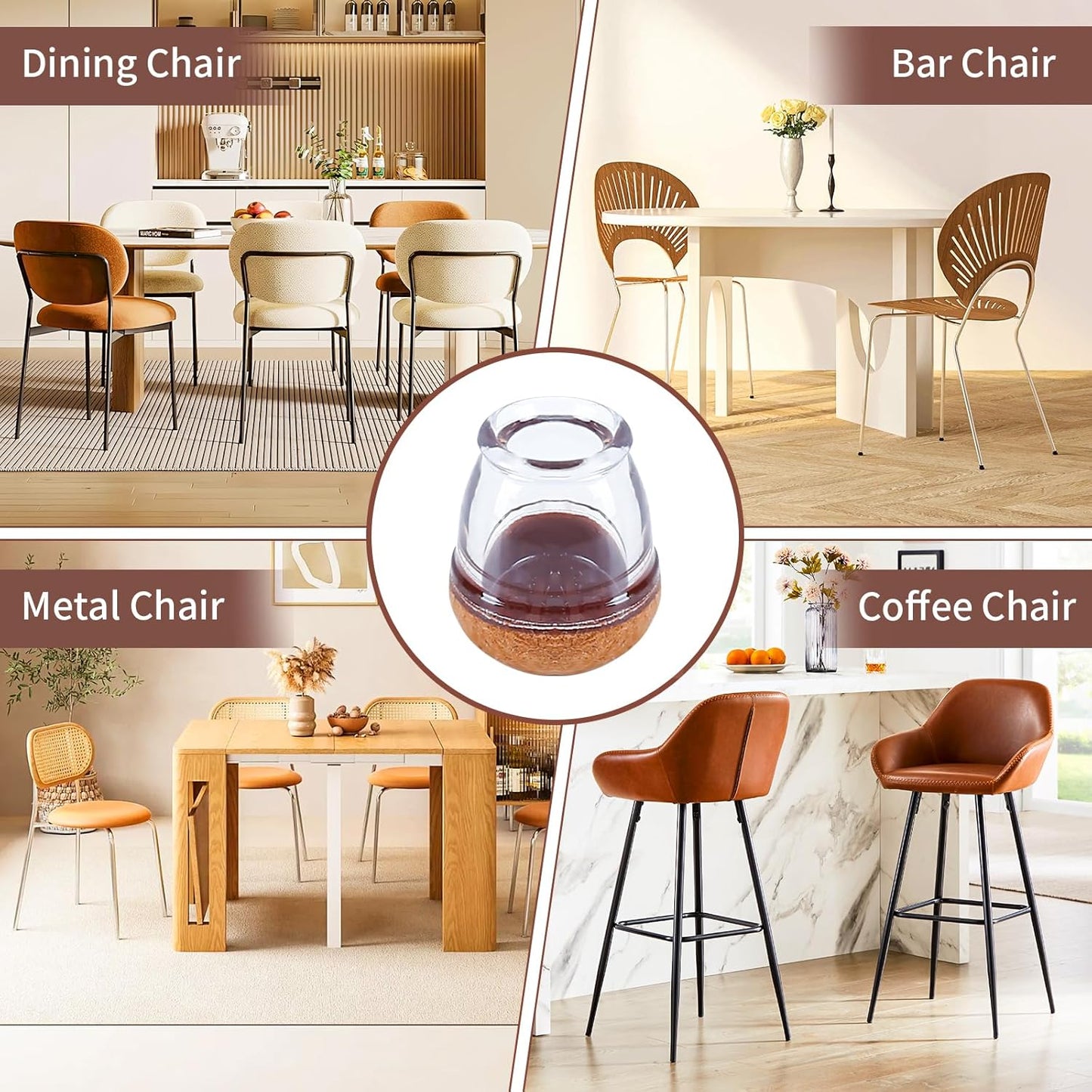 Ezprotekt 24 Pcs Extra Small Clear Round Chair Leg Floor Protectors for Wooden & Tiles Floors, Felt
