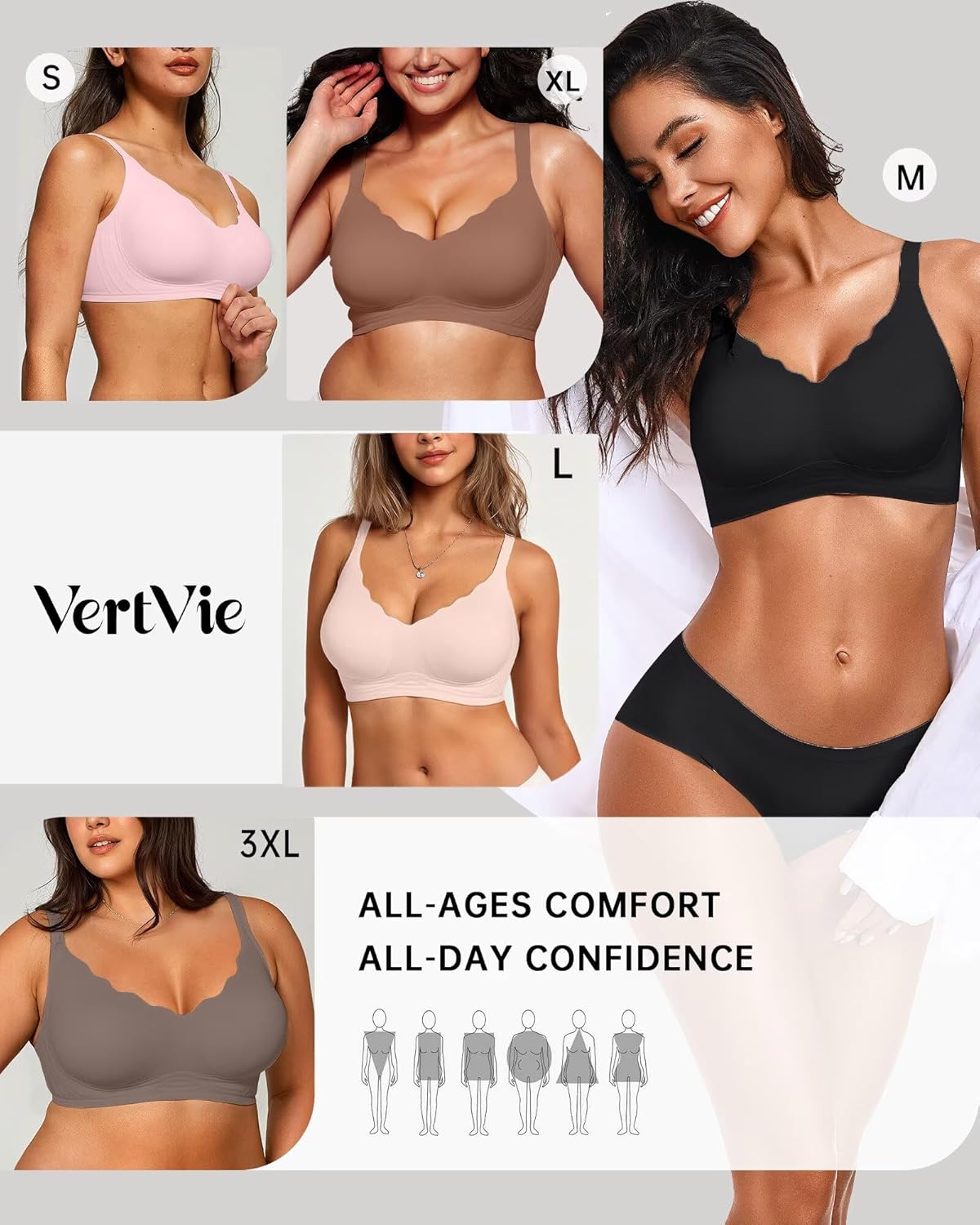 Vertvie Womens Seamless Bras No Underwire Supportive Wireless Push Up Full Coverage Bralette