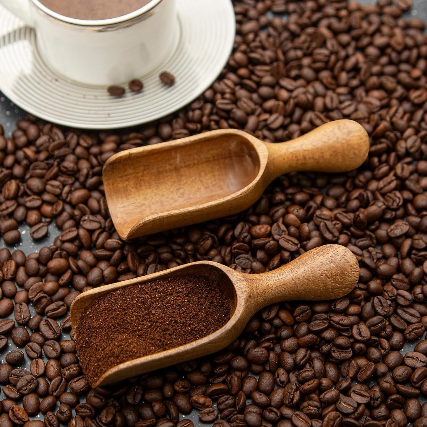 Big Coffee Scoop Shovel, 2pcs Wooden Scoop for Jars, Large Ground Coffee Scoop 5.9″ Measuring