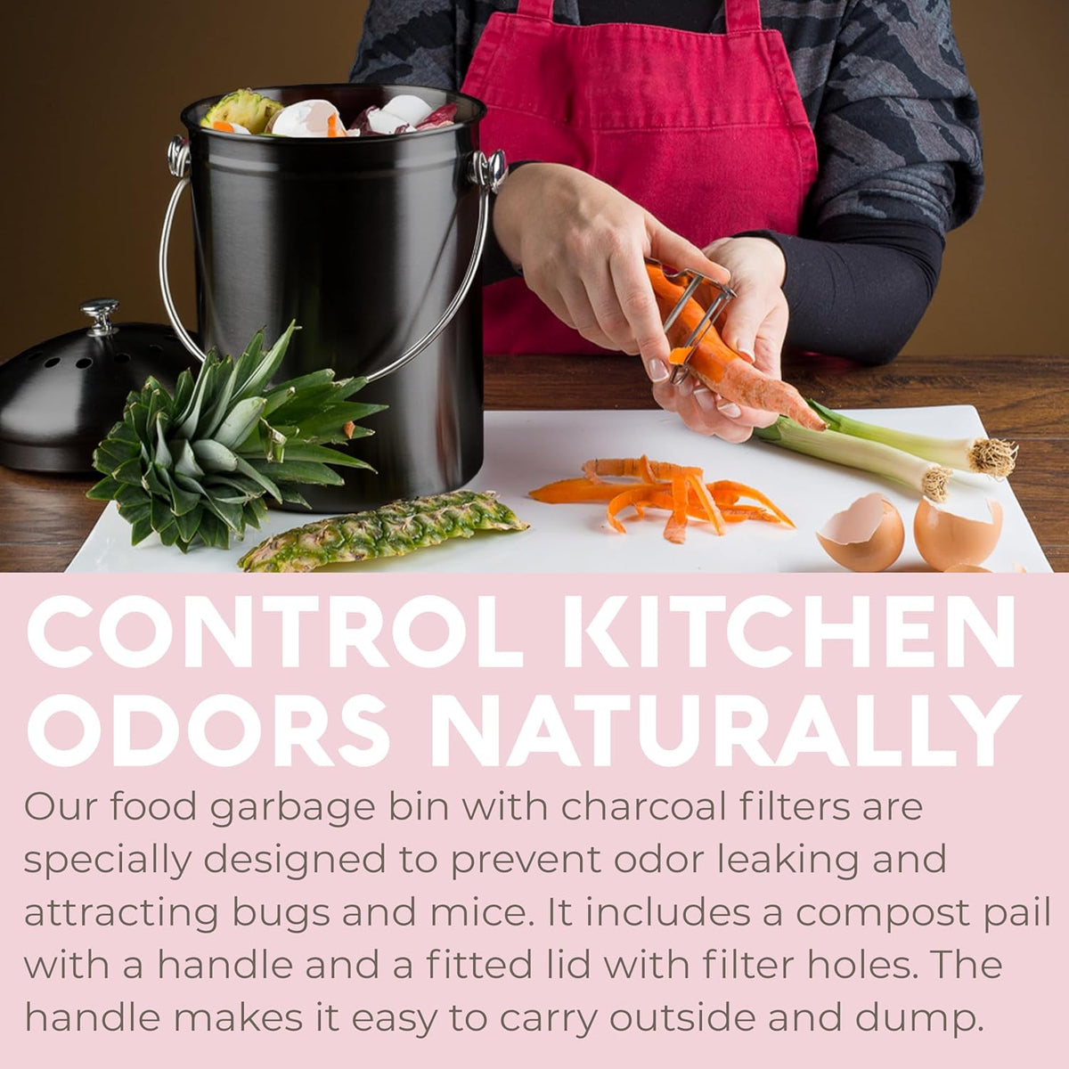 EPICA Countertop Compost Bin Kitchen | 1.3 Gallon | Odorless Composting Bin with Carbon Filters |