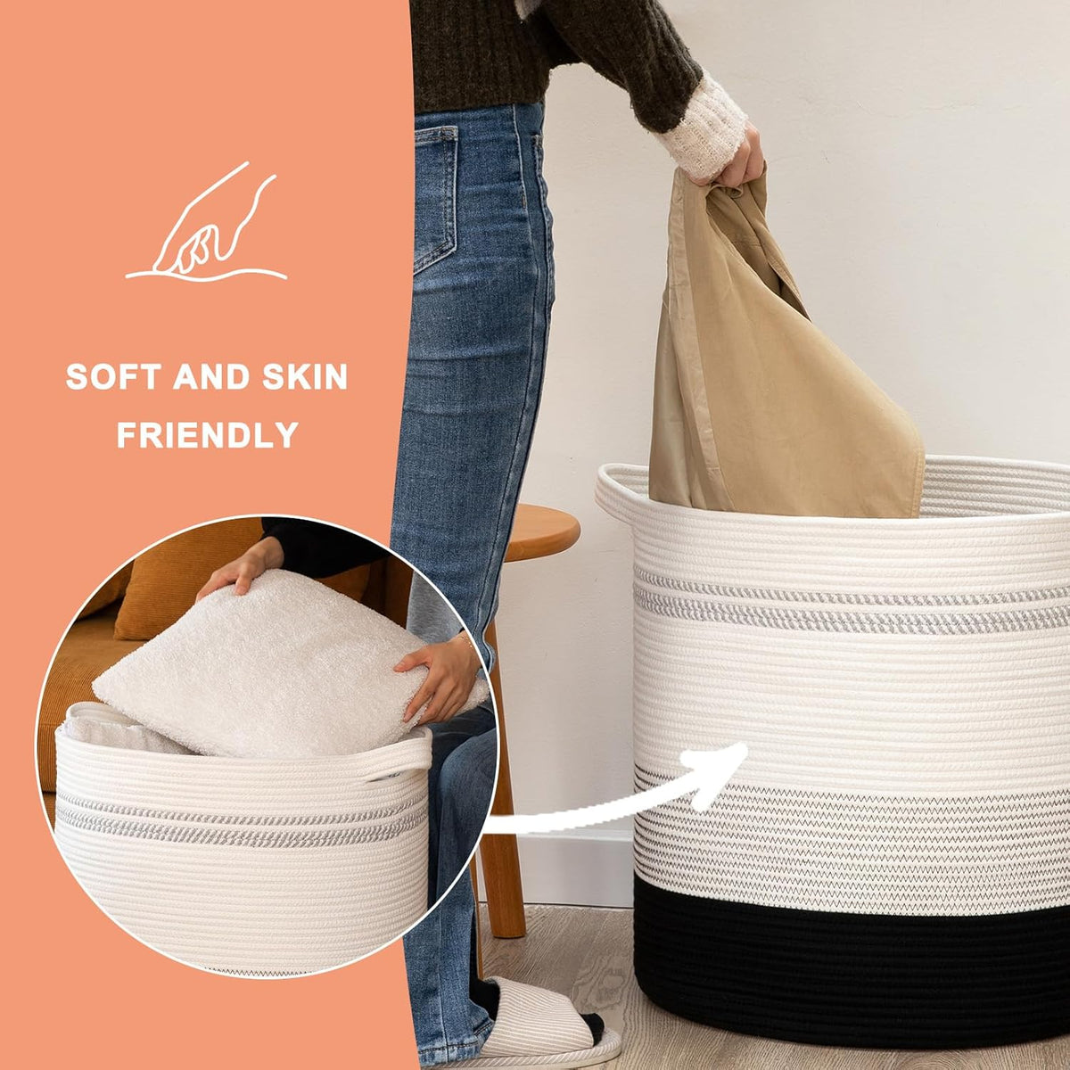 OIAHOMY 80L Laundry Hamper,Storage Basket with Handles,Decorative Basket for Living room,Woven