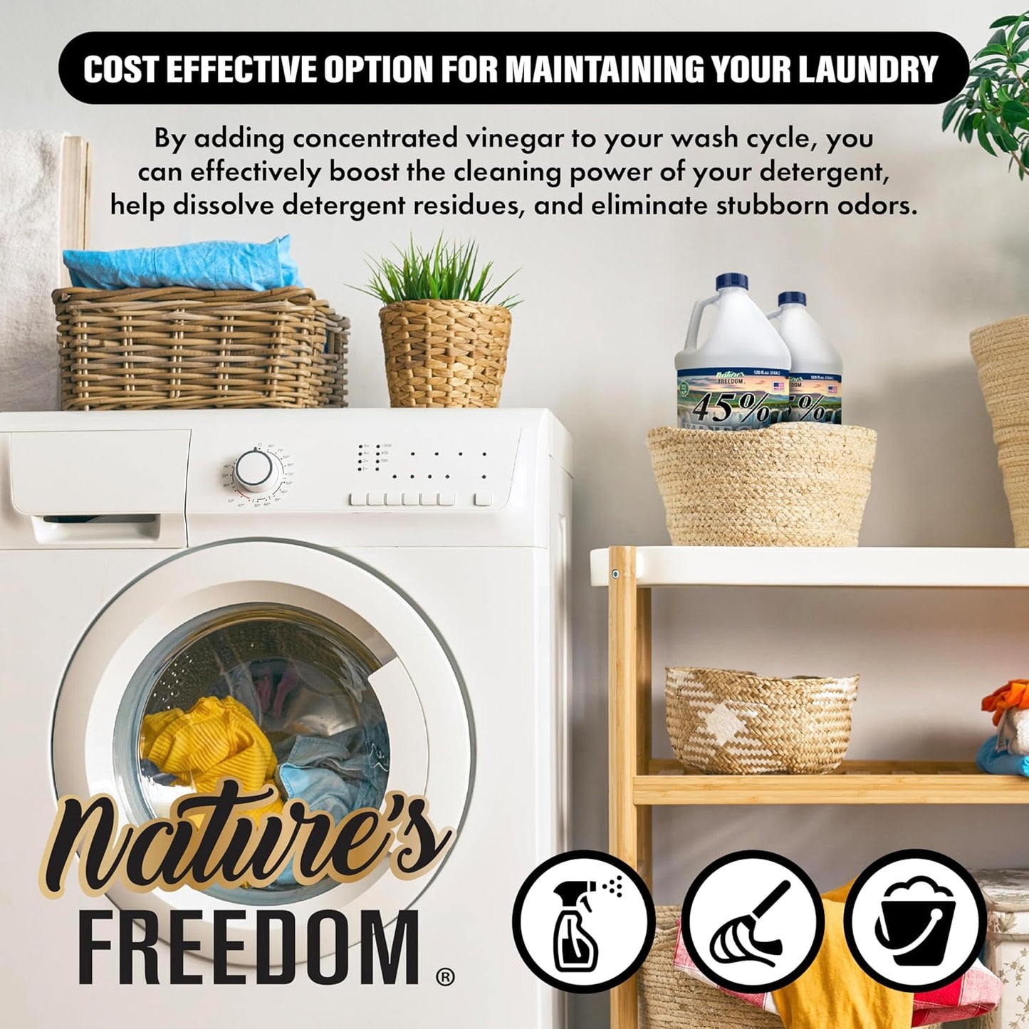 Nature's Freedom 45% Concentrated Vinegar, 1 Gallon - Dilutes to 9 Gallons - 9x Strength