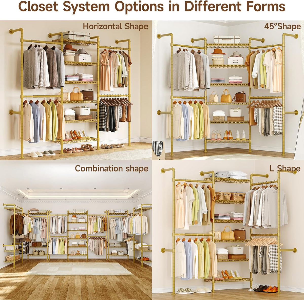 ONBRILL H3 Wall Mounted Closet System, Expandable Industrial Pipe Clothes Rack Clothing Rack for