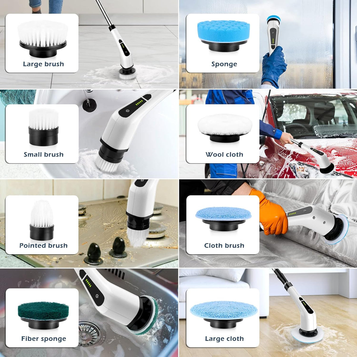 Electric Spin Scrubber, Cordless Cleaning Brush Scrubber for Home, 8 Replaceable Brush Heads-90Mins
