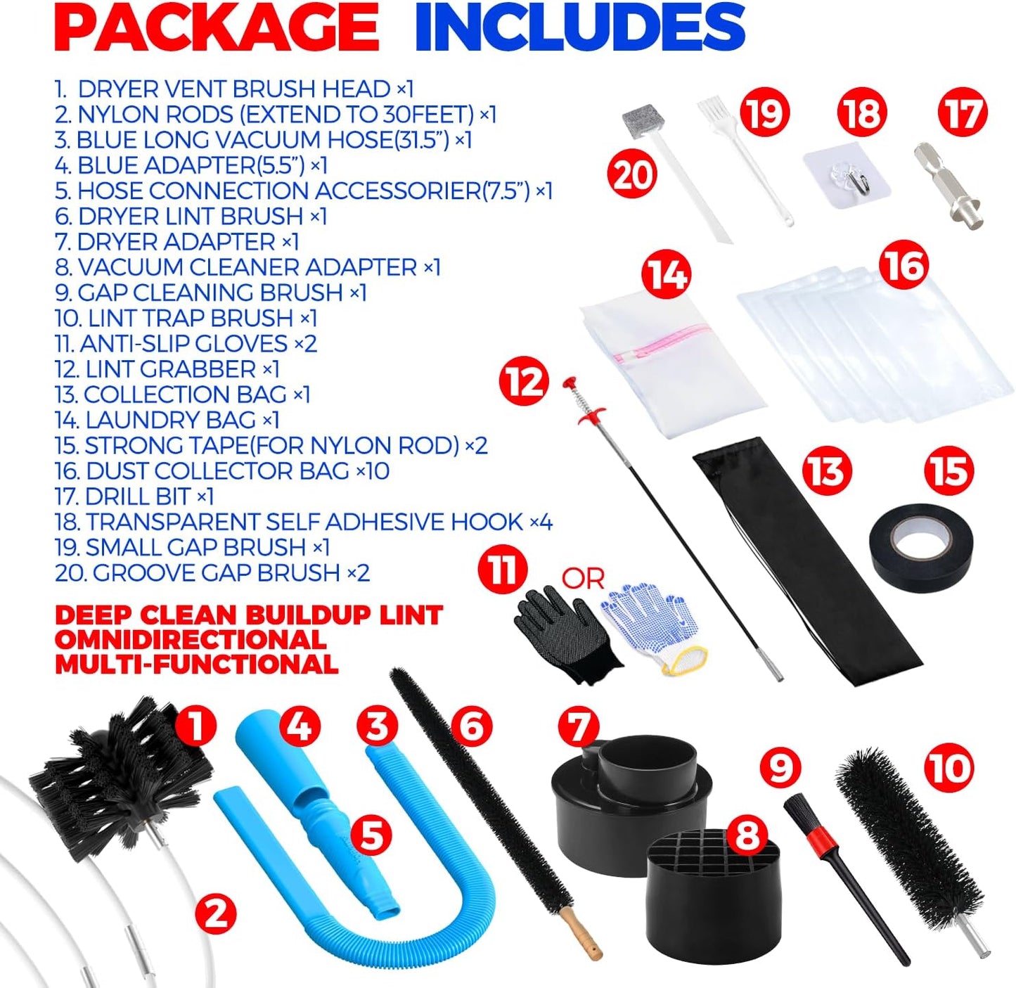 Holikme Dryer Vent Cleaner Kit, Include 30Feet Dryer Vent Cleaning Brush, Dryer Lint Vacuum